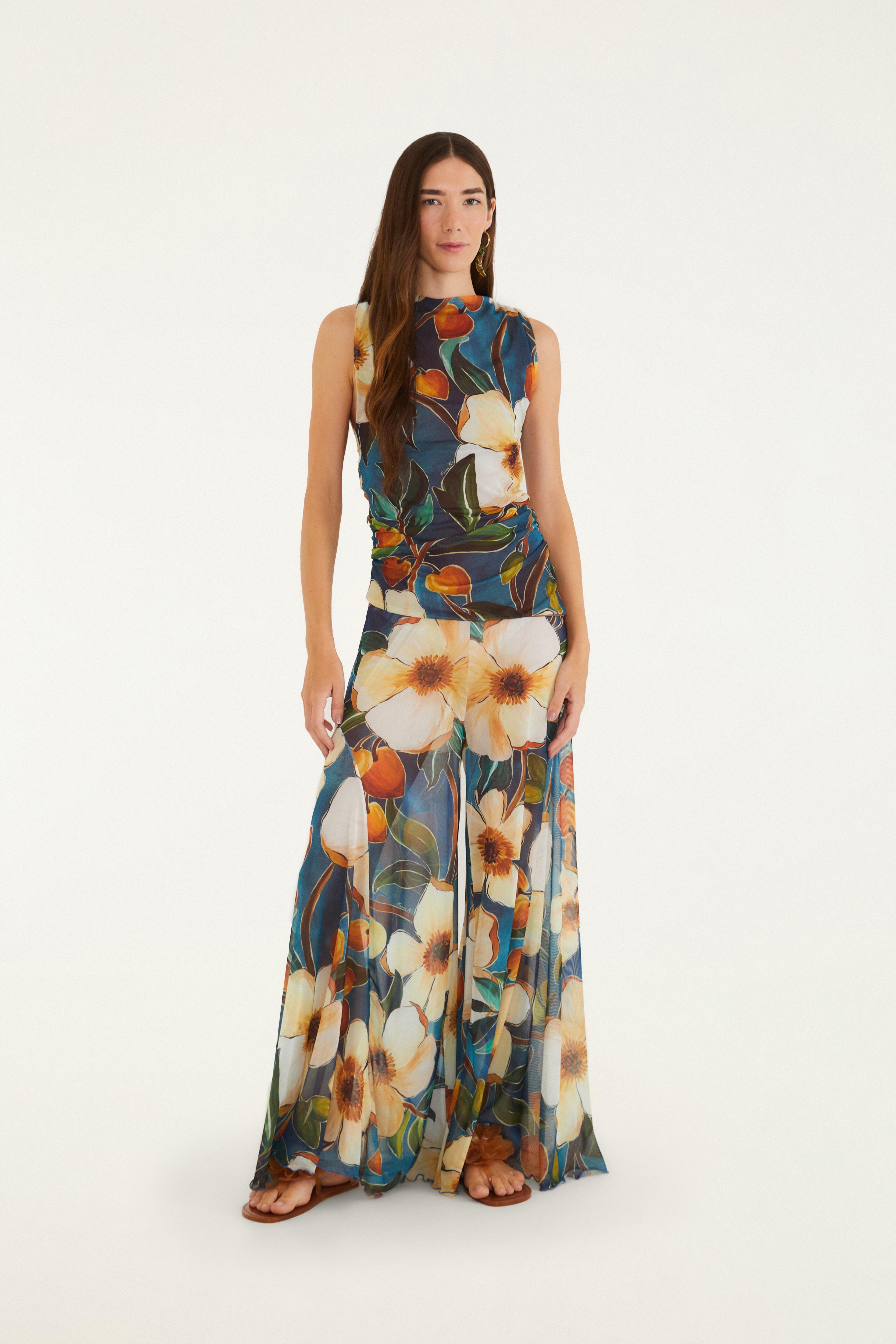 Blusa Tule Estampada Jardim Litoral