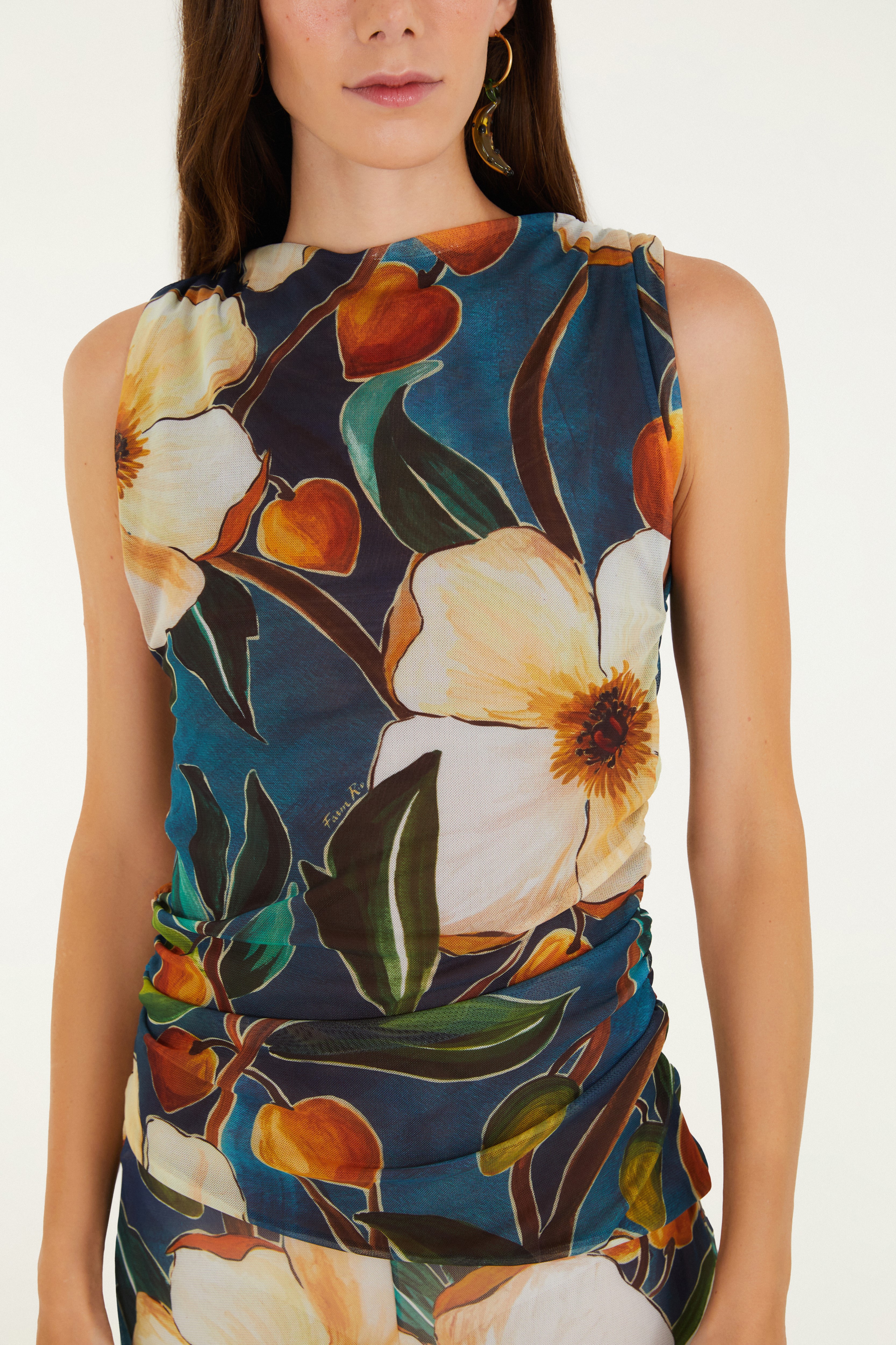 Blusa Tule Estampada Jardim Litoral