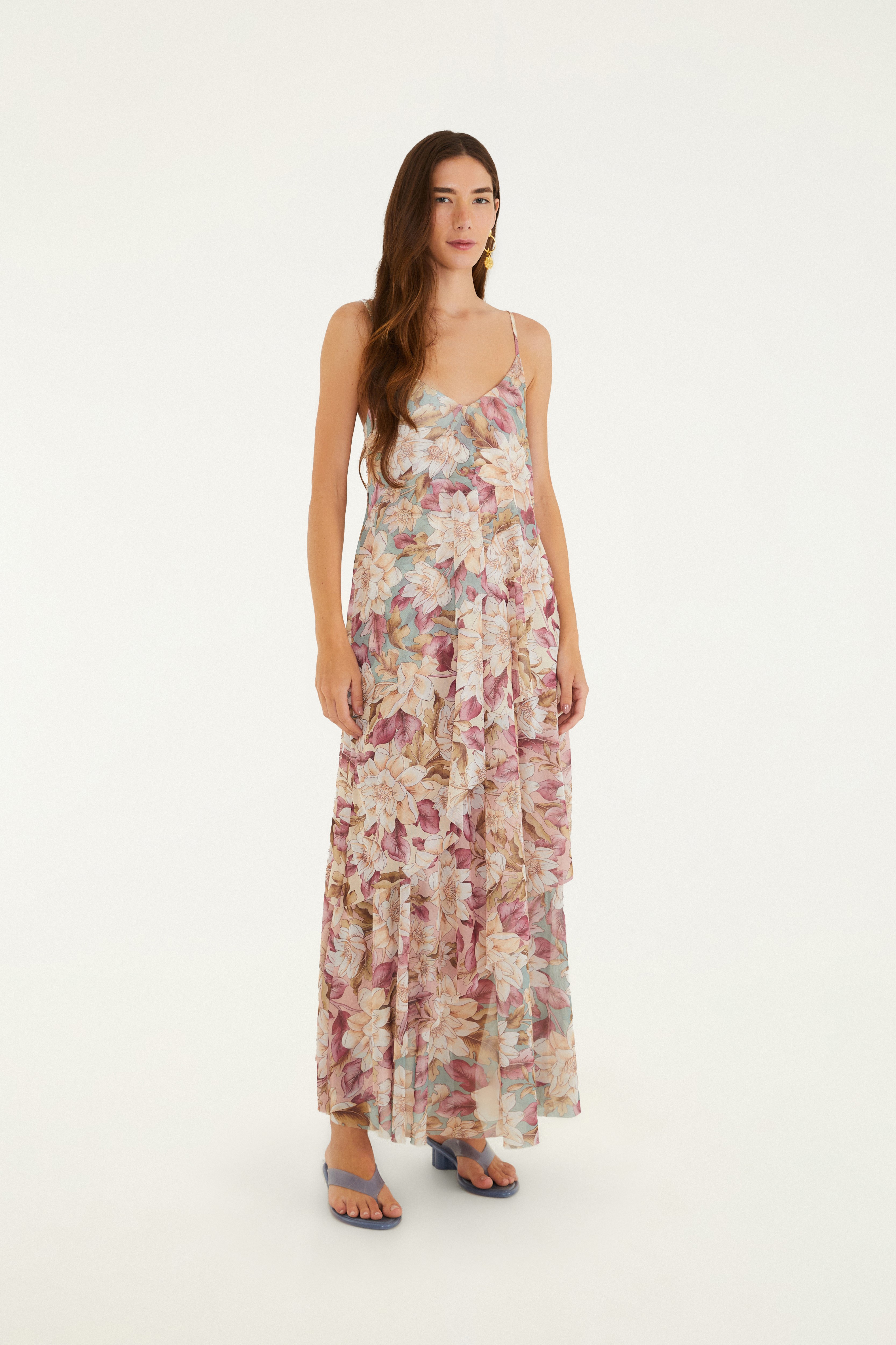 Vestido Camadas Tule Estampado Serena