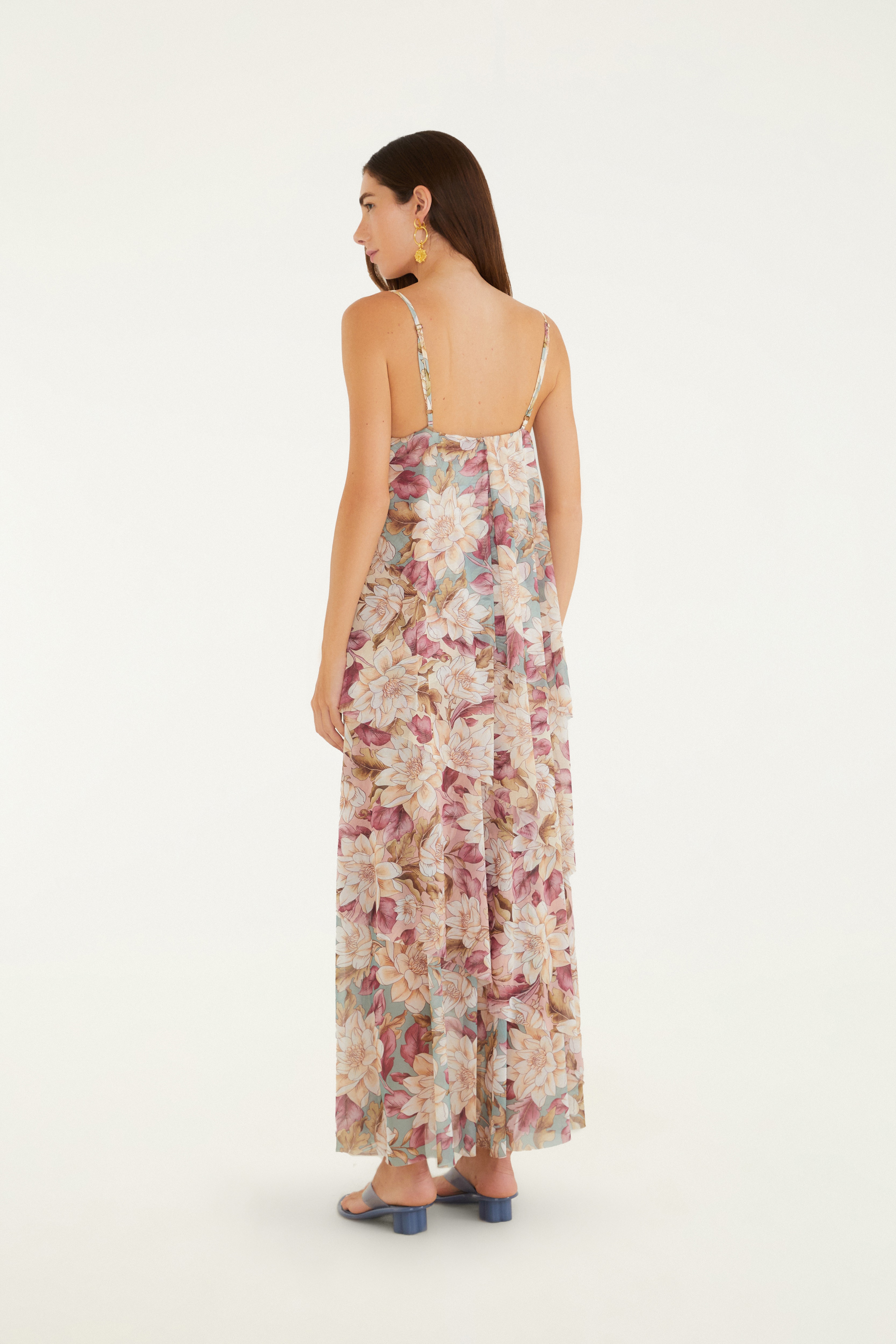 Vestido Camadas Tule Estampado Serena