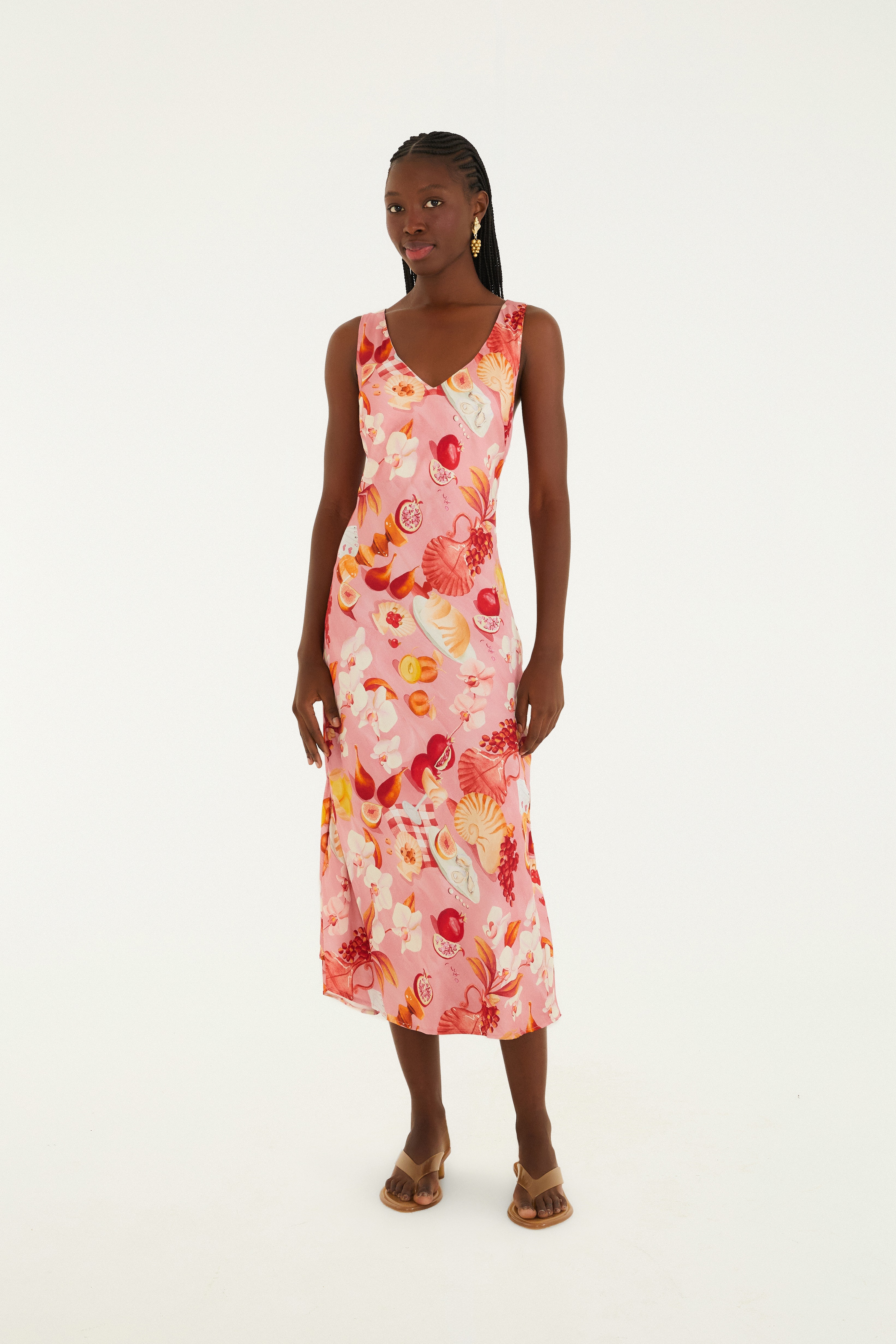 Vestido Decote Estampado Afrodite Rosa Jambo Vestido Decote Estampado Afrodite Rosa Jambo