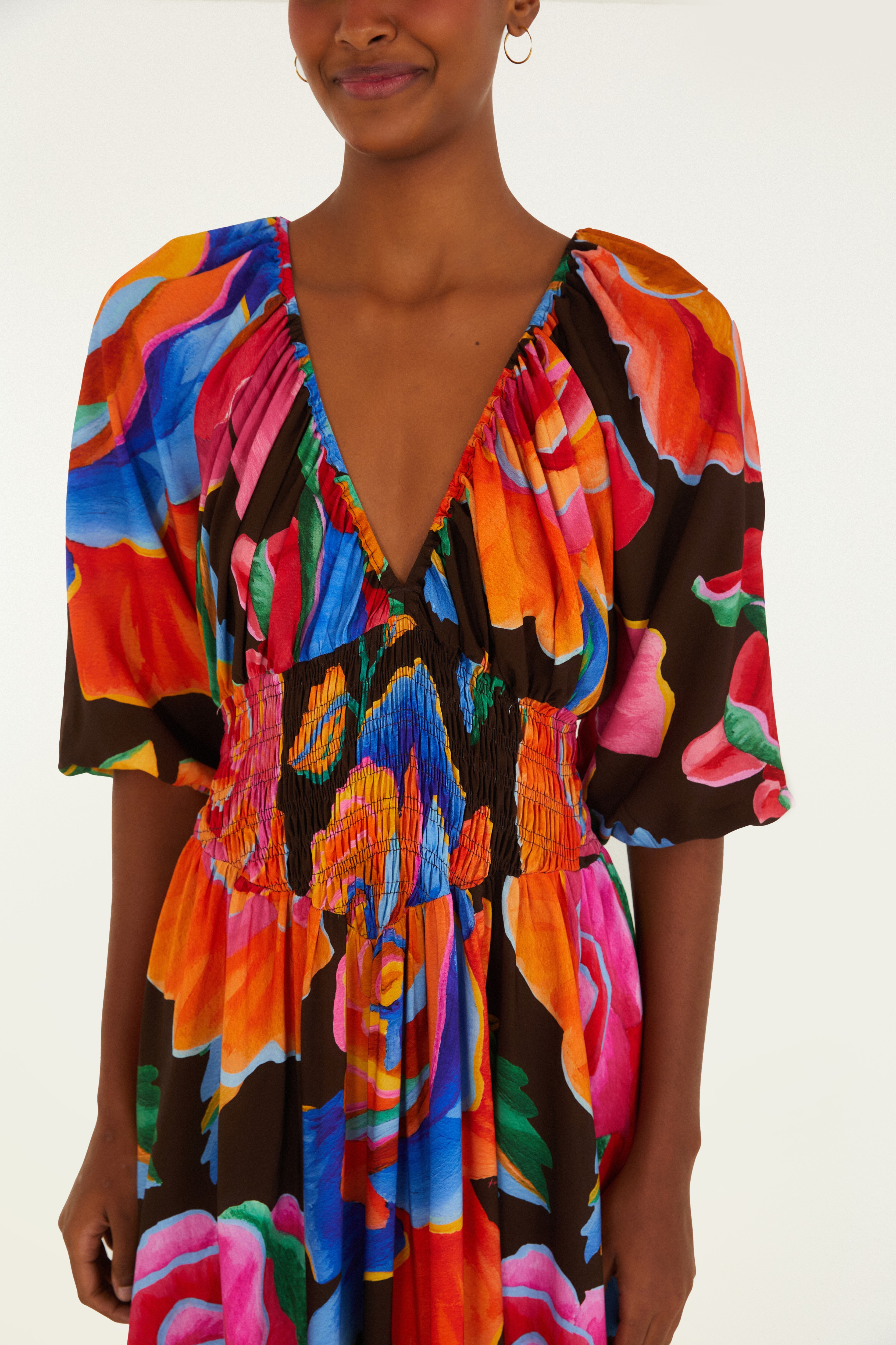 Vestido Longo Estampado Rosas Pintadas