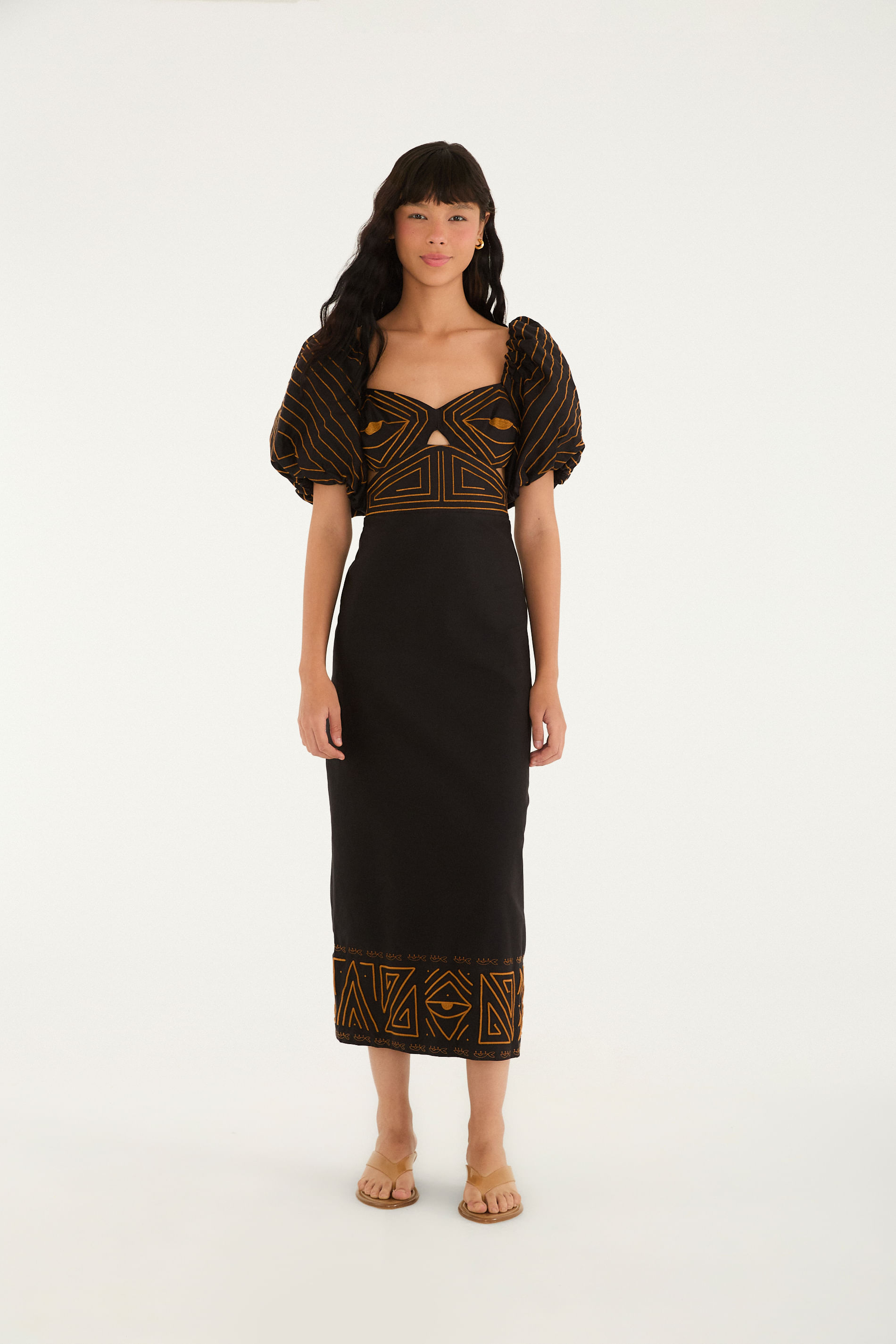 Vestido Midi Estampado Tipográfico Amazônia