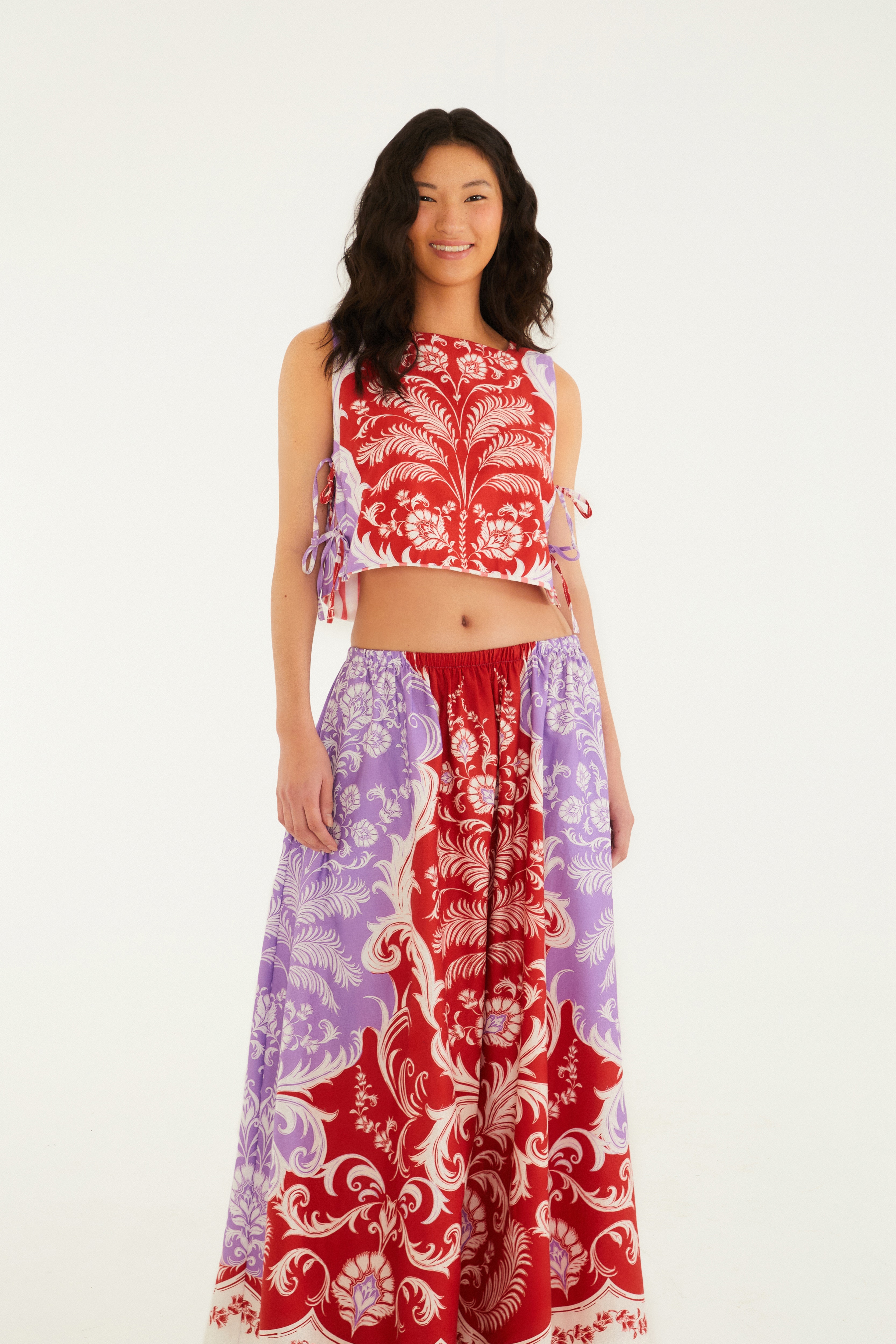 Saia Evasê Estampada Santorini