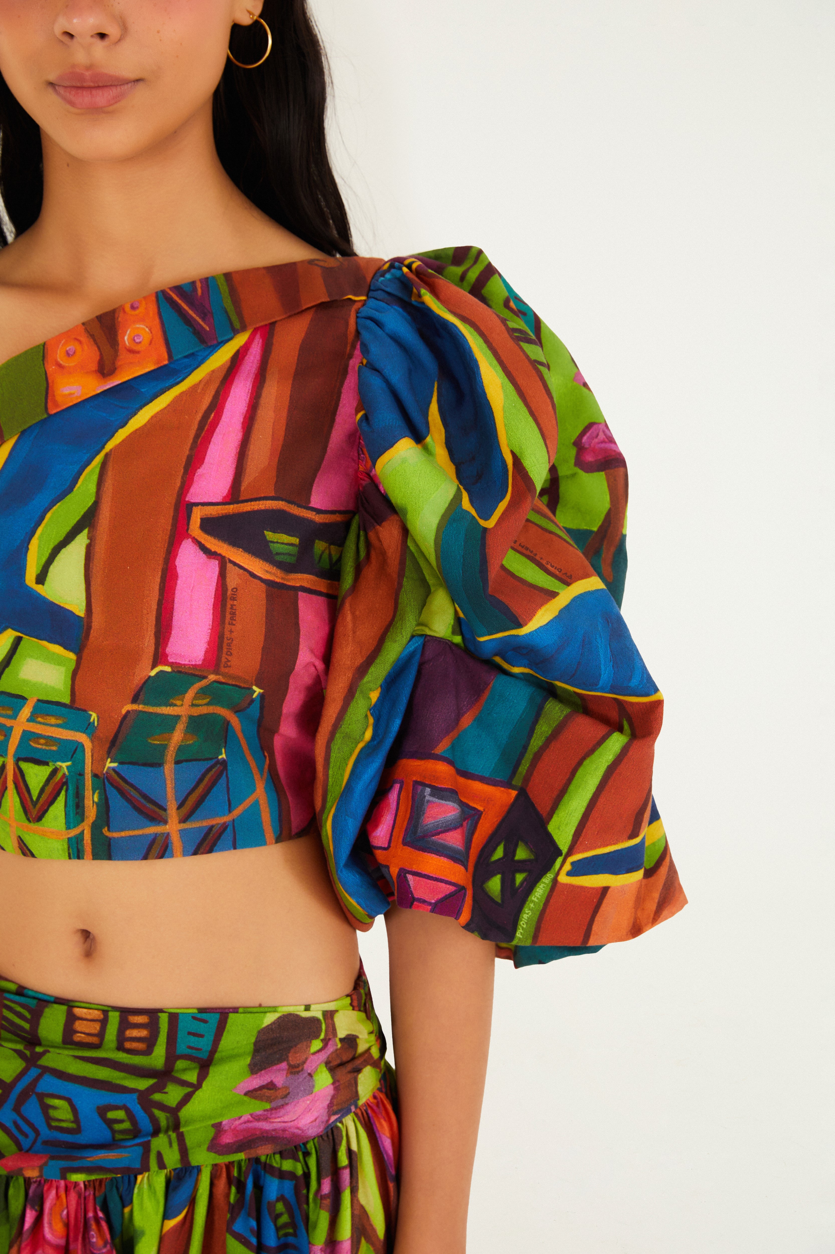 Blusa Manga Estampada Tropical Sound System