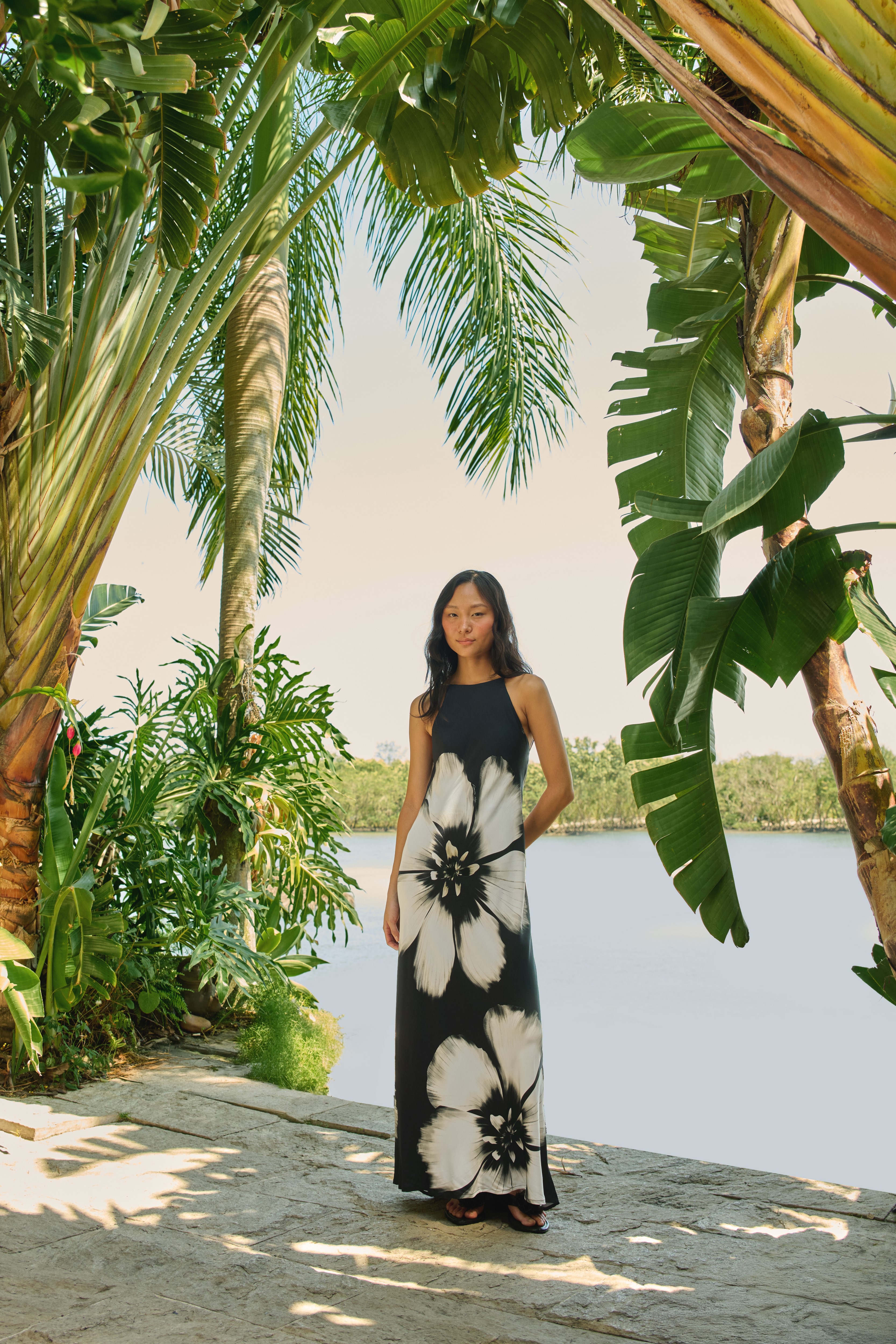 Vestido Farm Preto E Branco Vestido Longo Estampado Maya