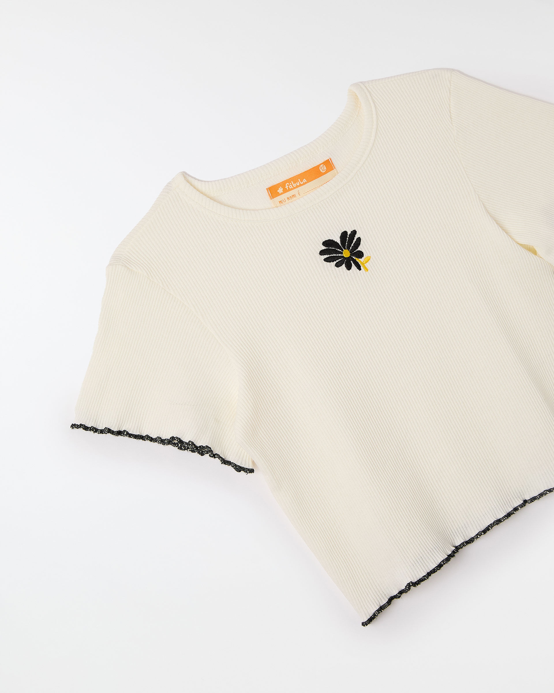 Top Rib Liso Bordado Florzinha