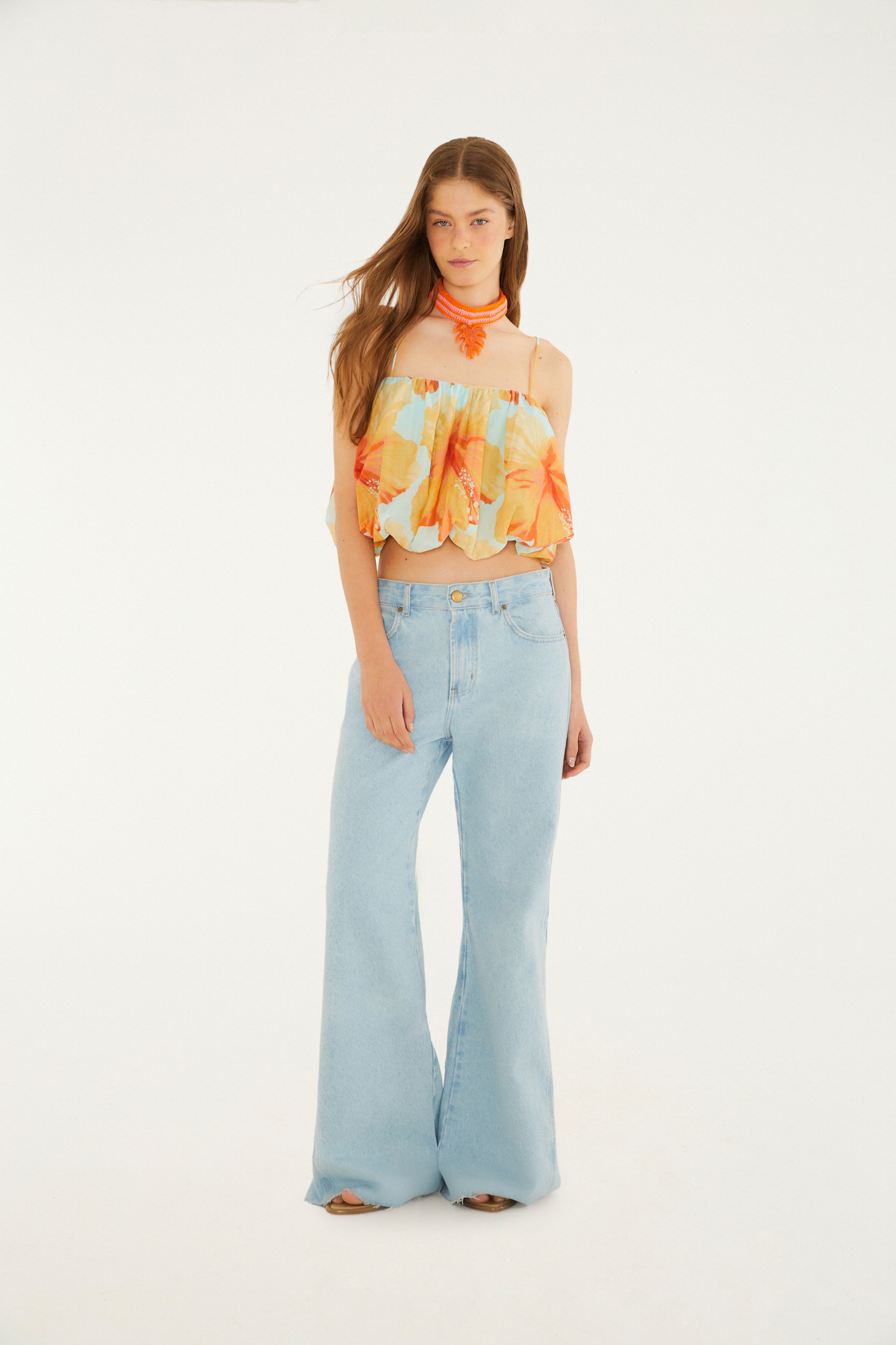 Blusa Balonê Estampada Vestida De Flor