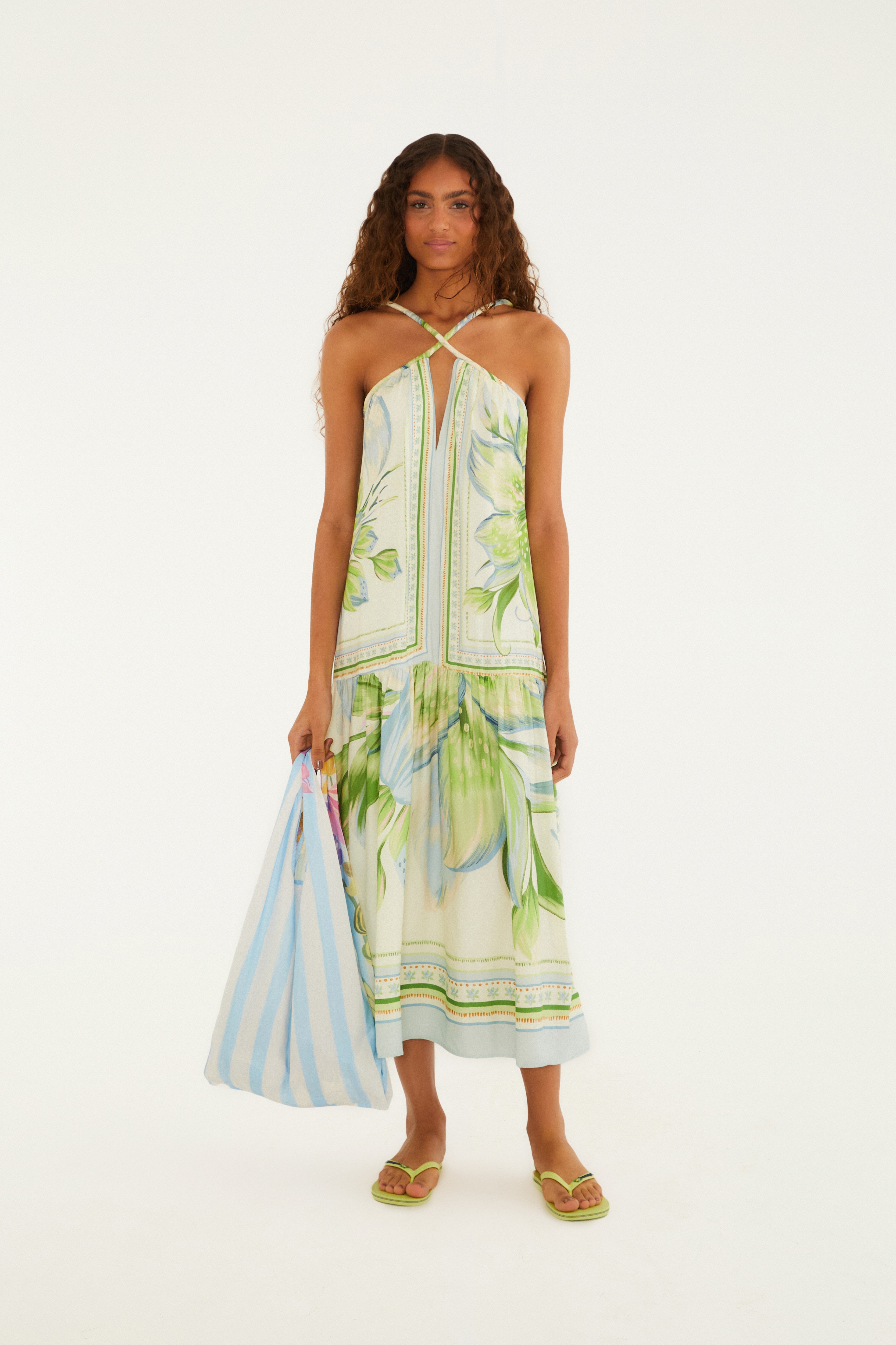 Vestido Estampado Lírio Tropical Lenço