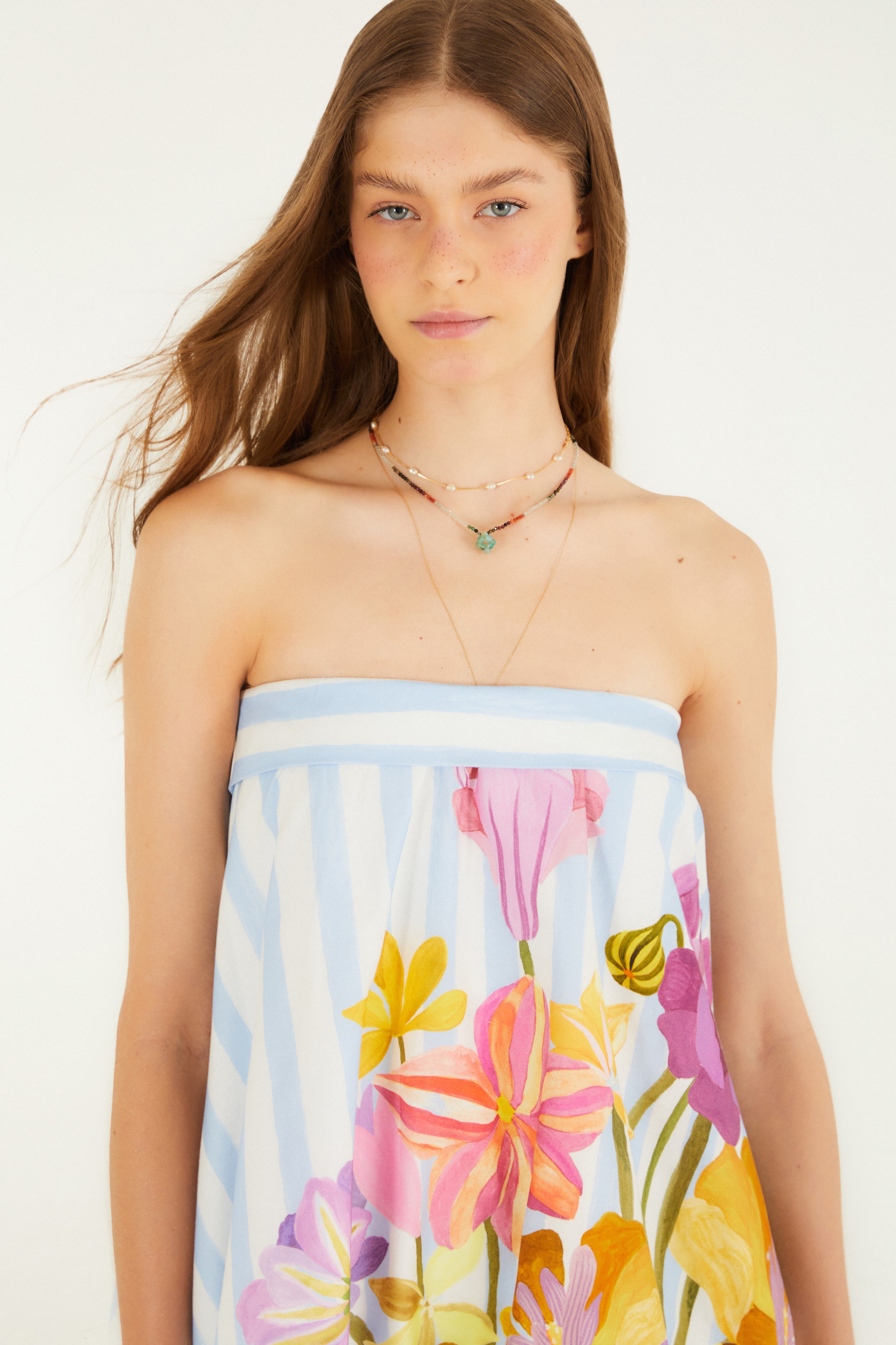 Vestido Curto Balonê Estampado Jardim Floralice
