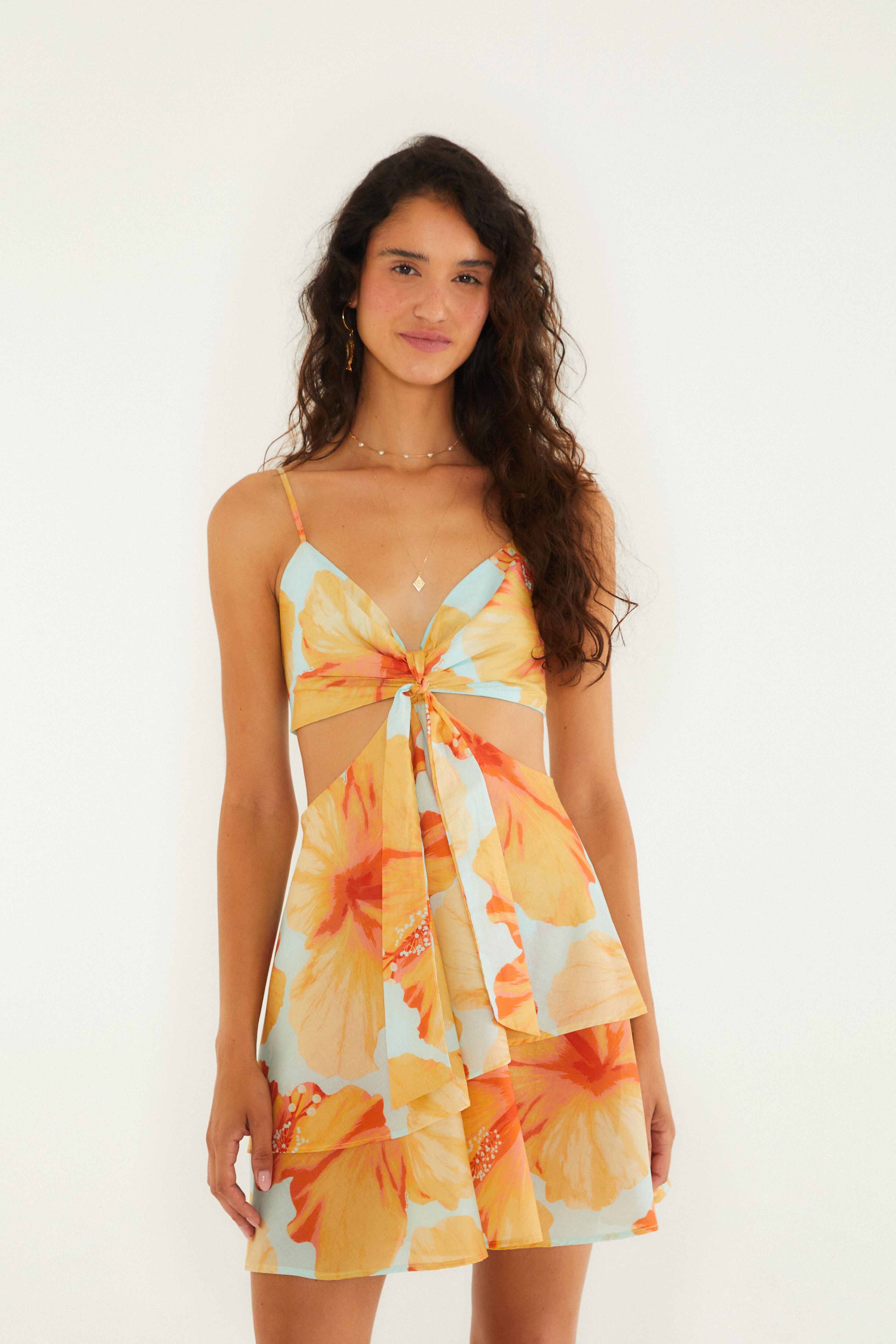 Vestido Curto Estampado Vestida De Flor