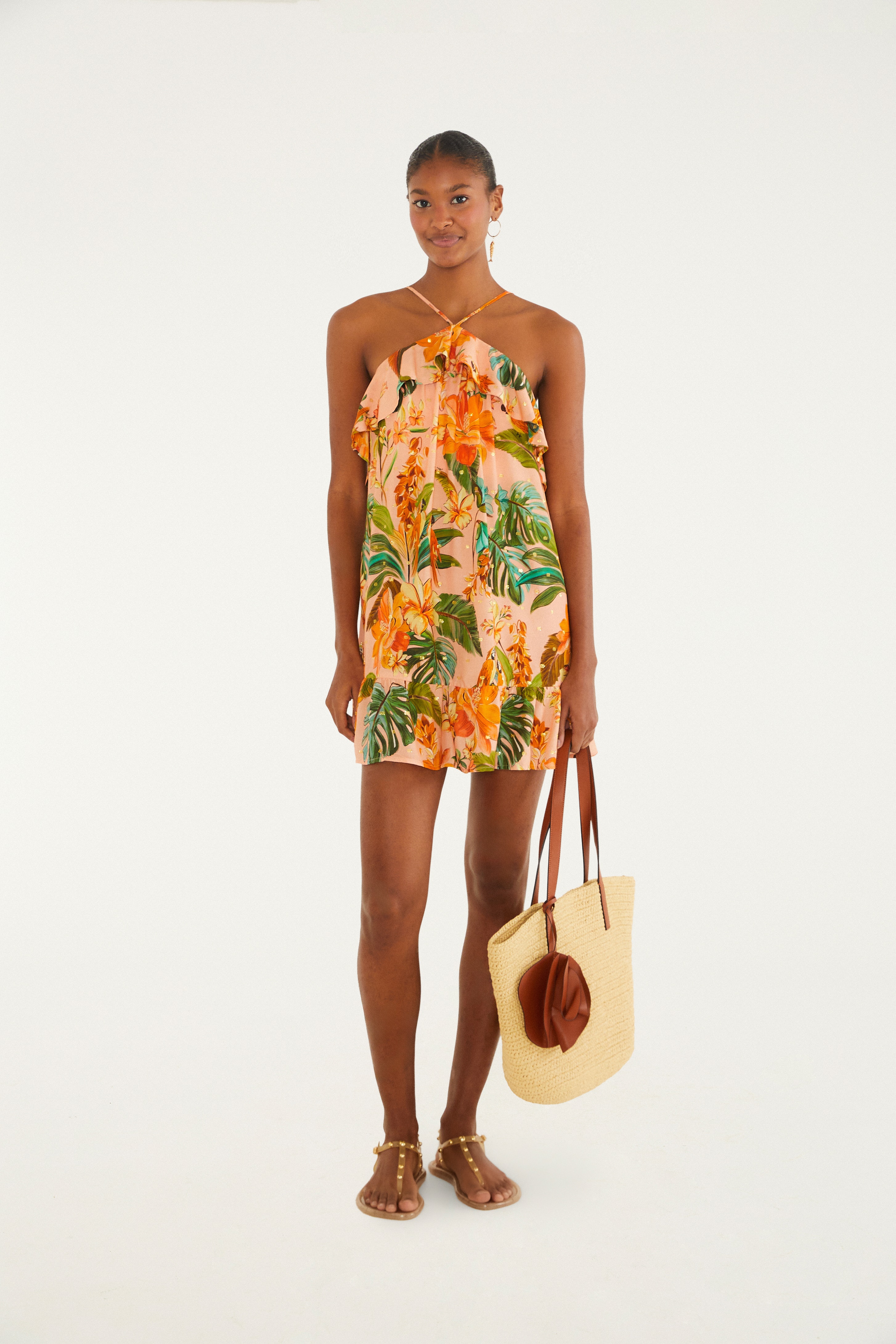 Vestido Curto Estampado Canto Dos Pássaros