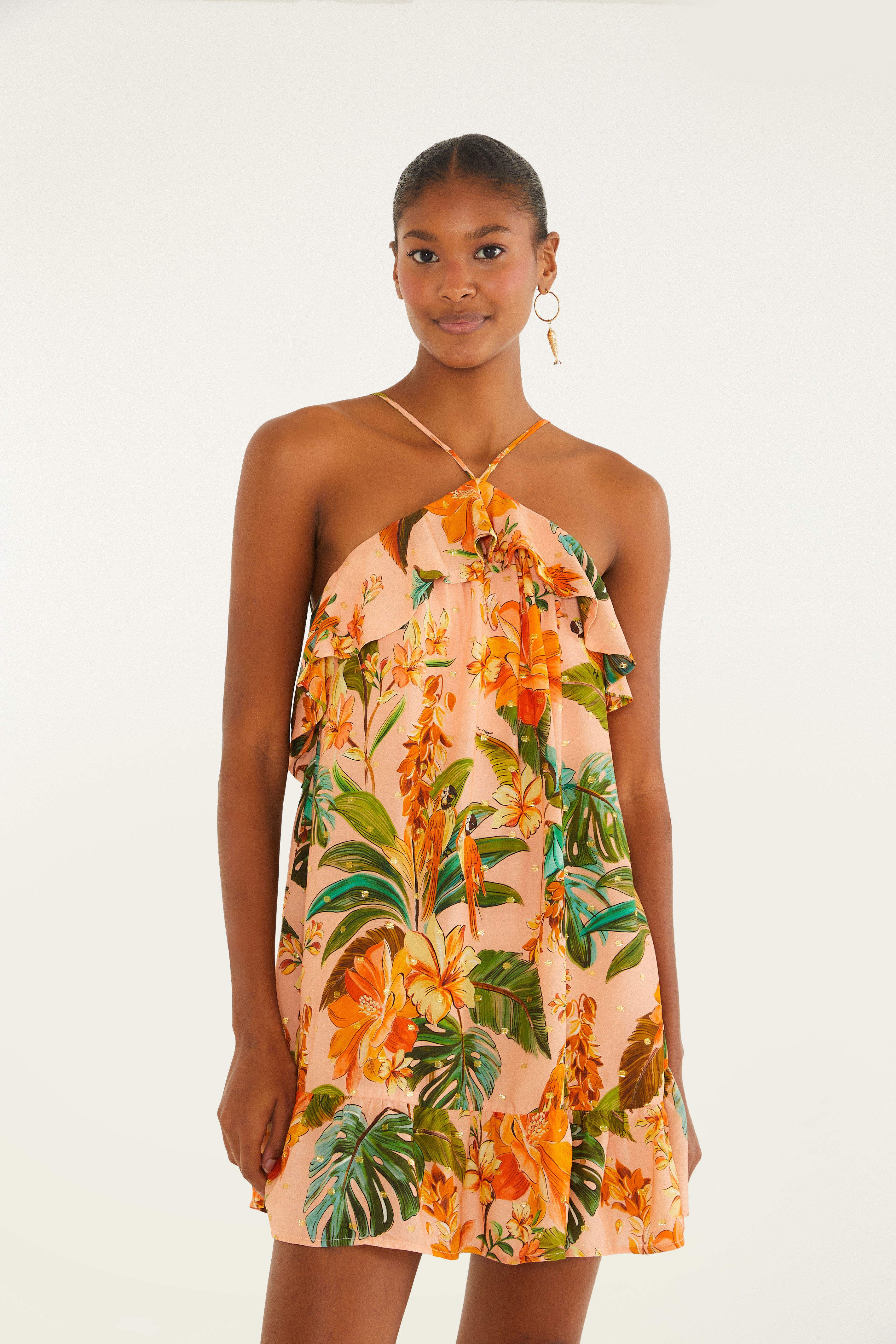 Vestido Curto Estampado Canto Dos Pássaros