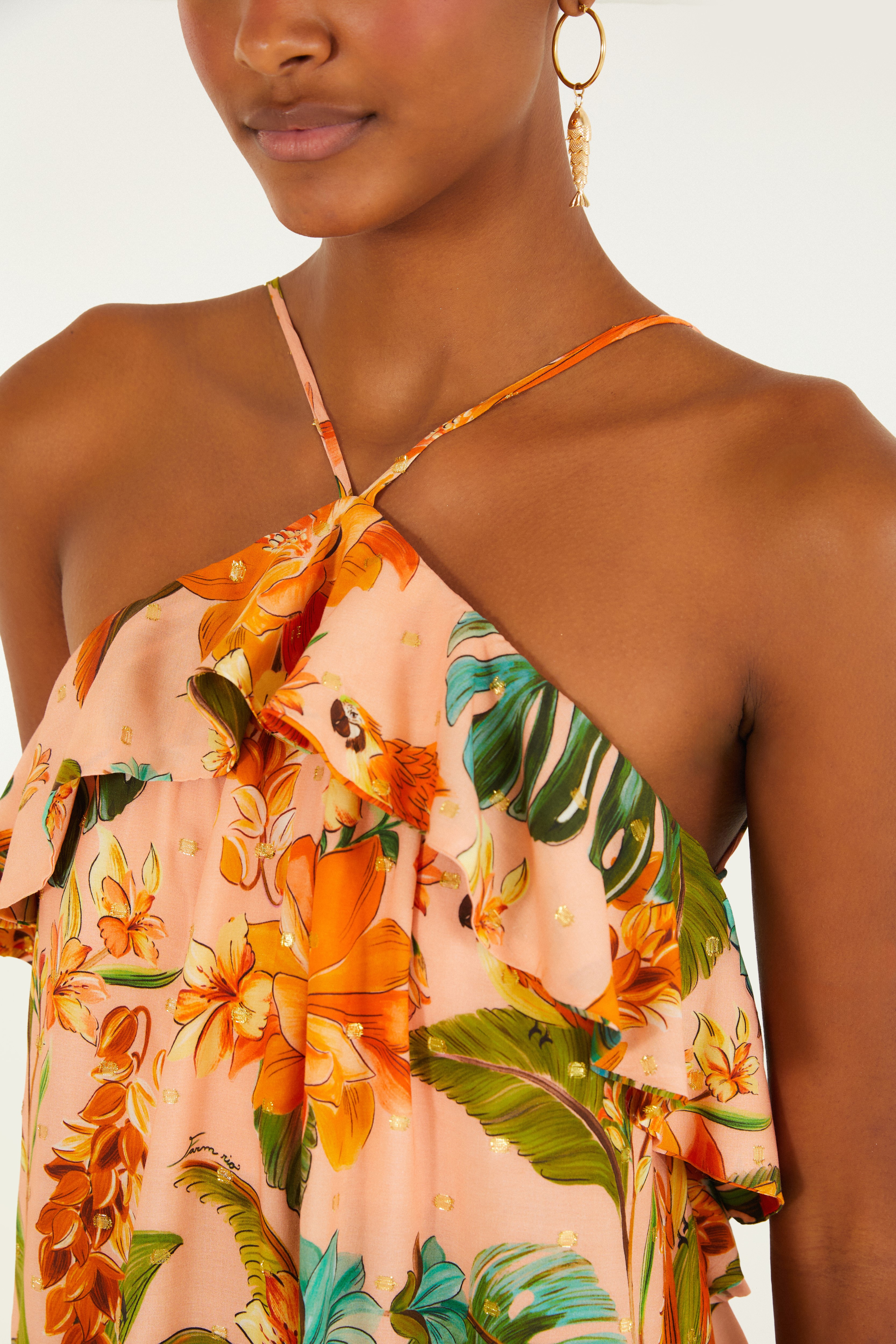 Vestido Curto Estampado Canto Dos Pássaros