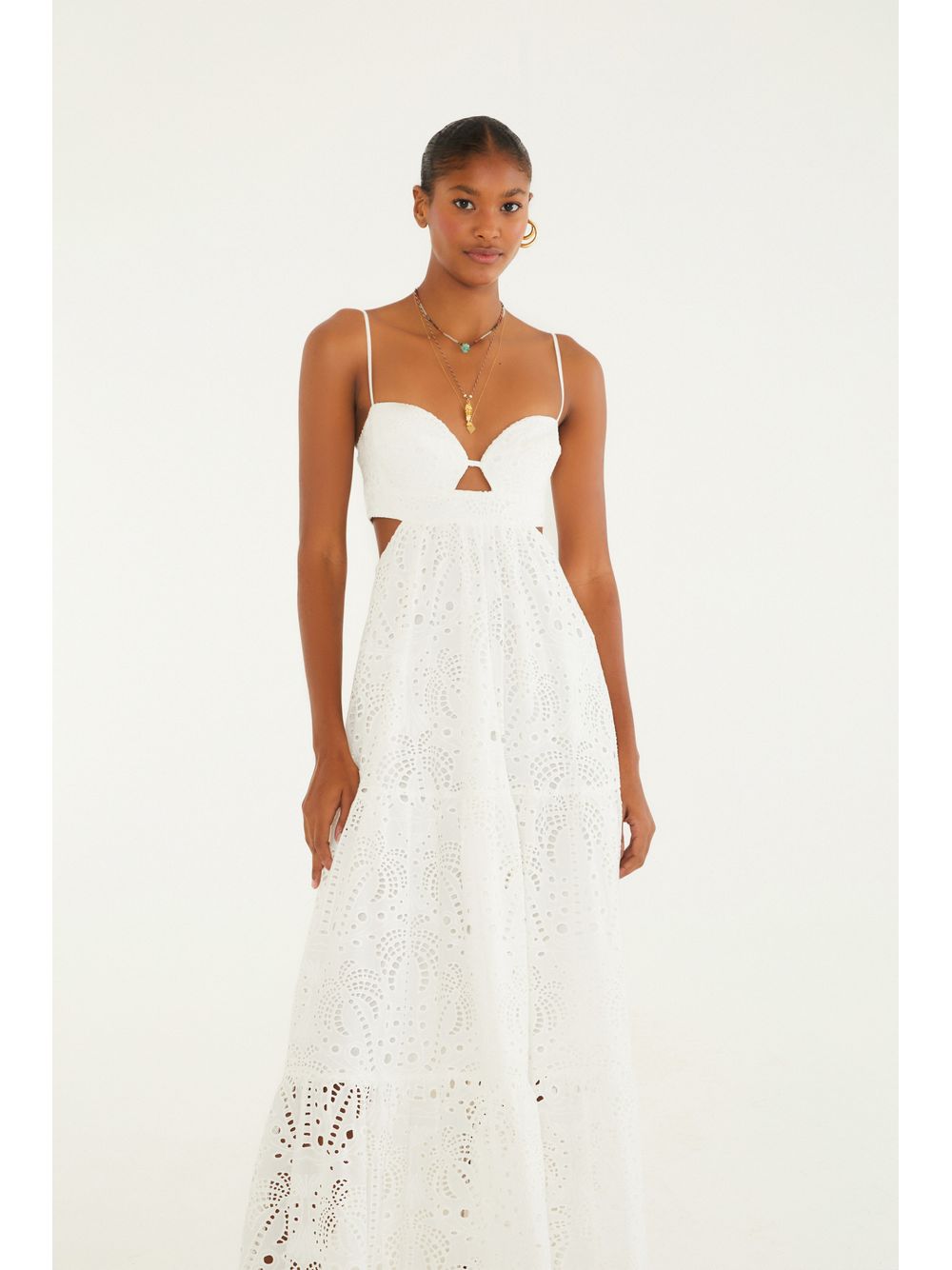 Farm — Vestido Midi Laise Tropical