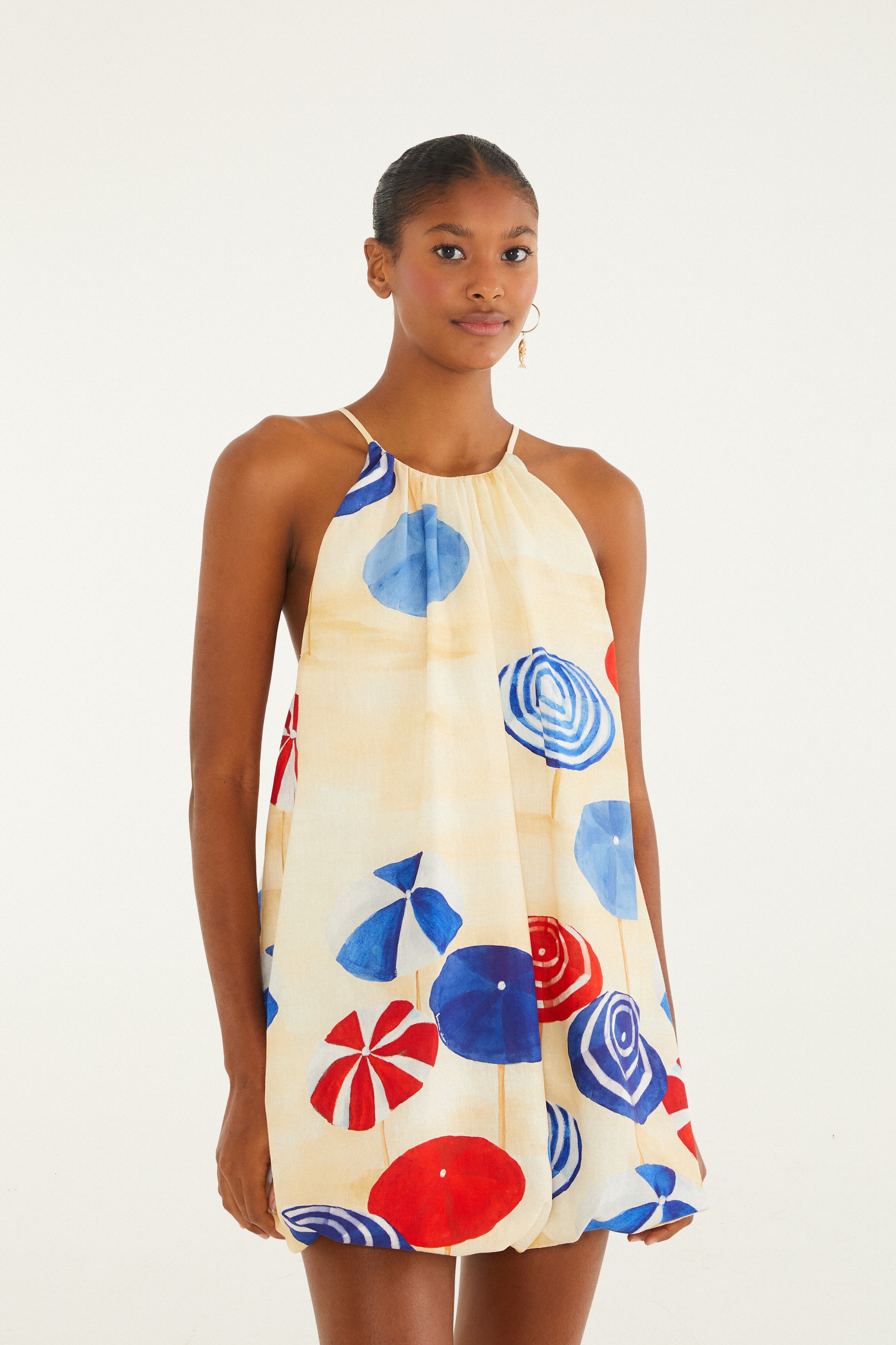 Vestido Curto Balonê Estampado Guarda Sol