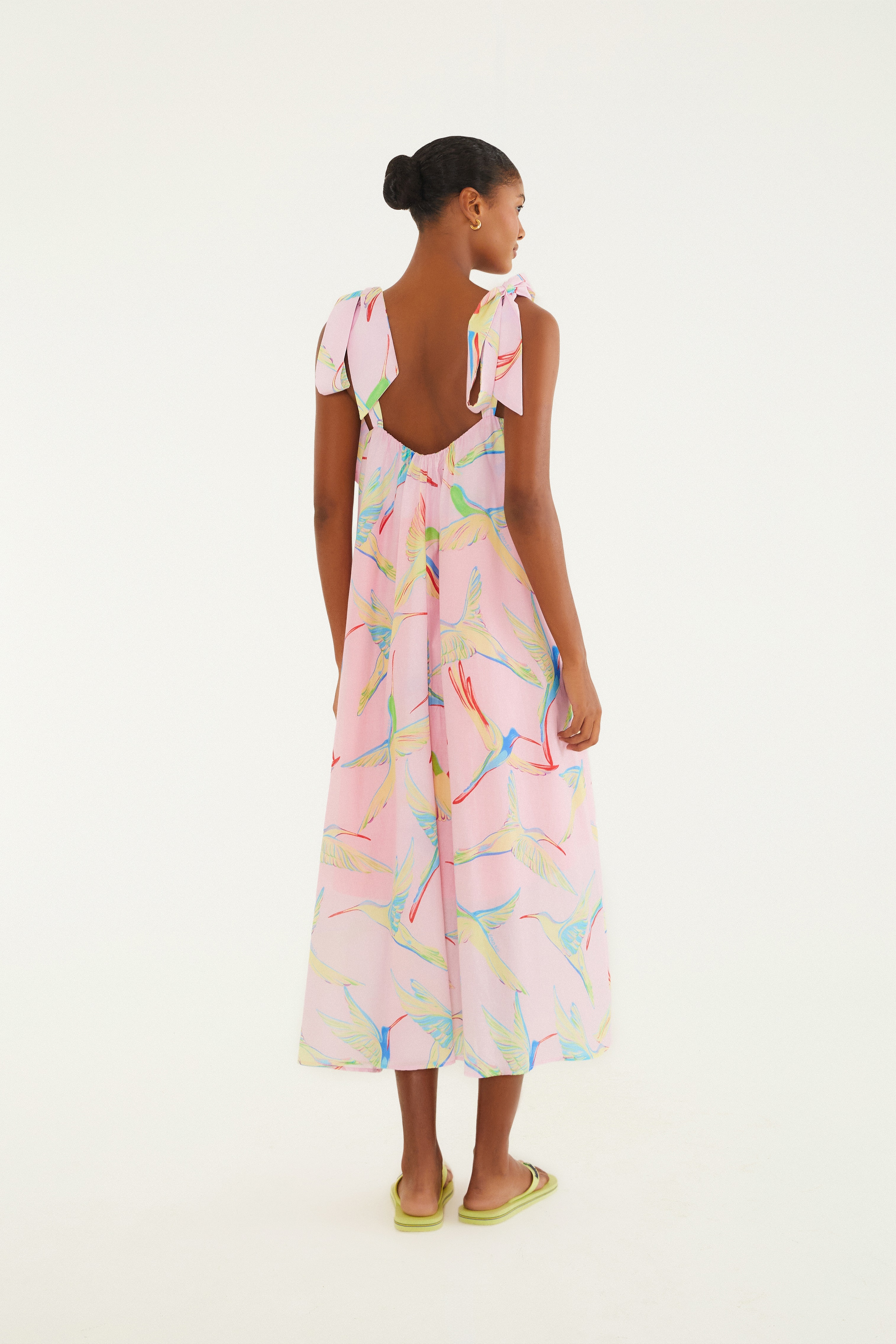 Vestido Amarração Estampado Beija Flor