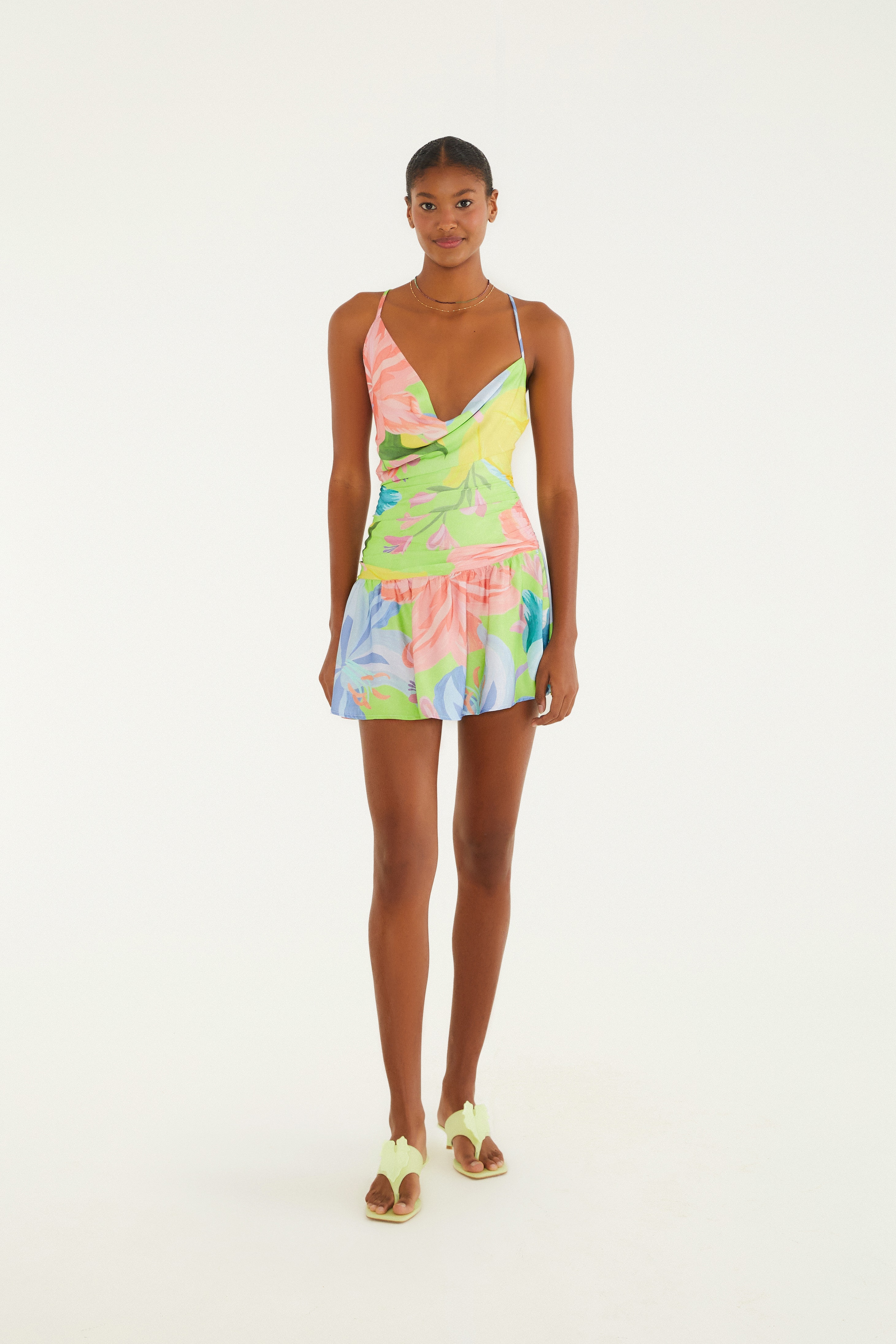 Vestido Curto Amarrações Estampado Amor De Flor