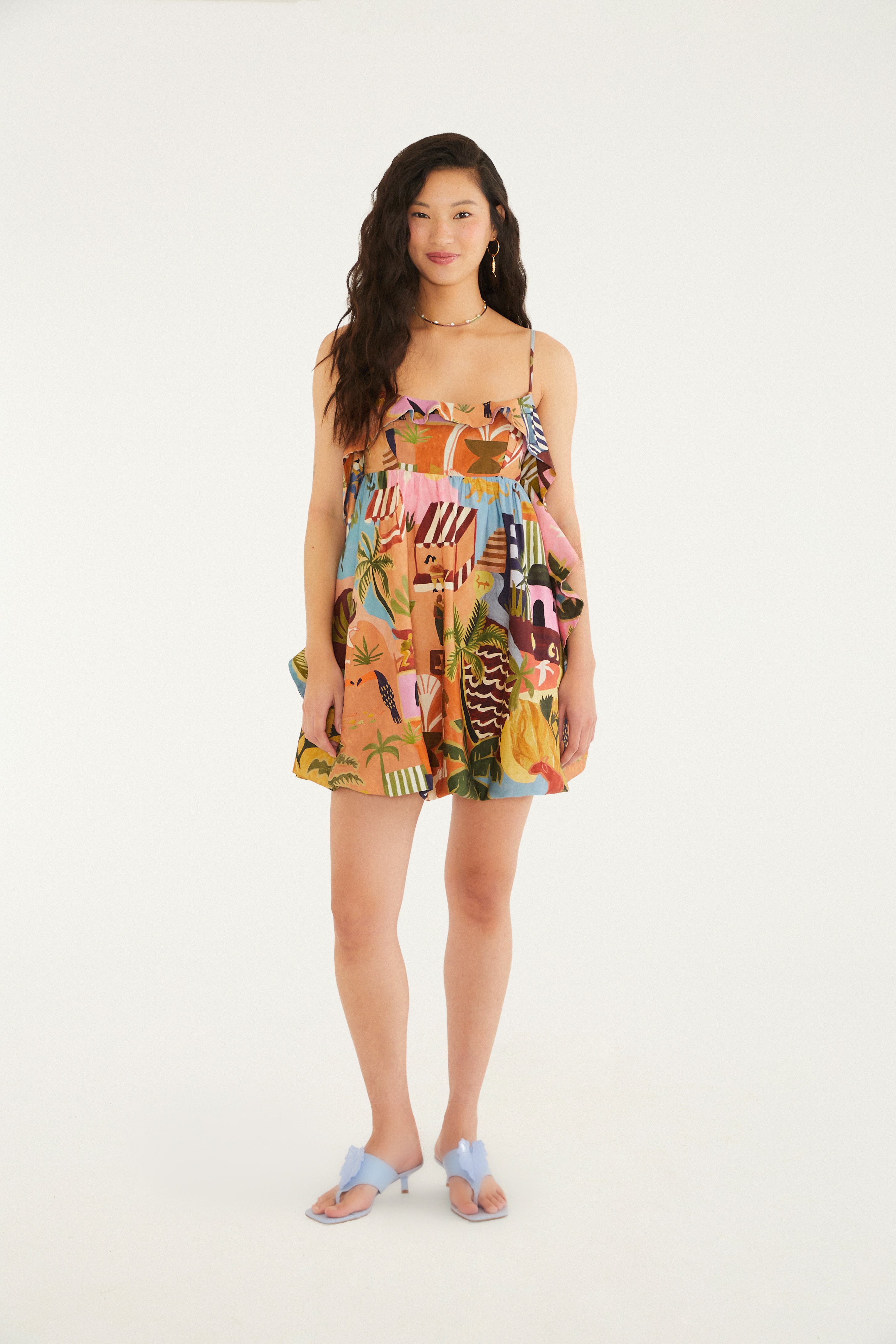 Vestido Curto Balonê Estampado Burburinho