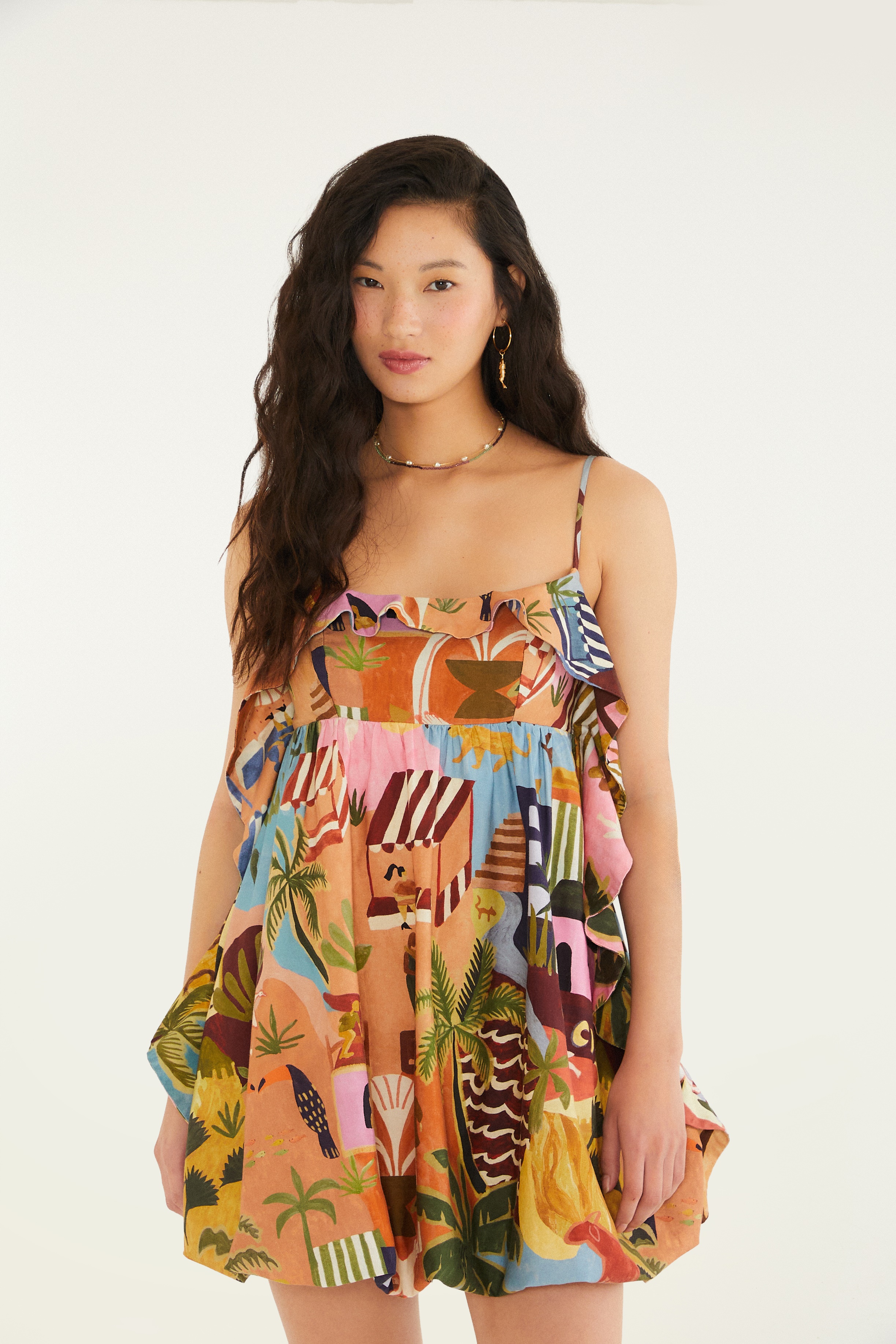 Vestido Curto Balonê Estampado Burburinho