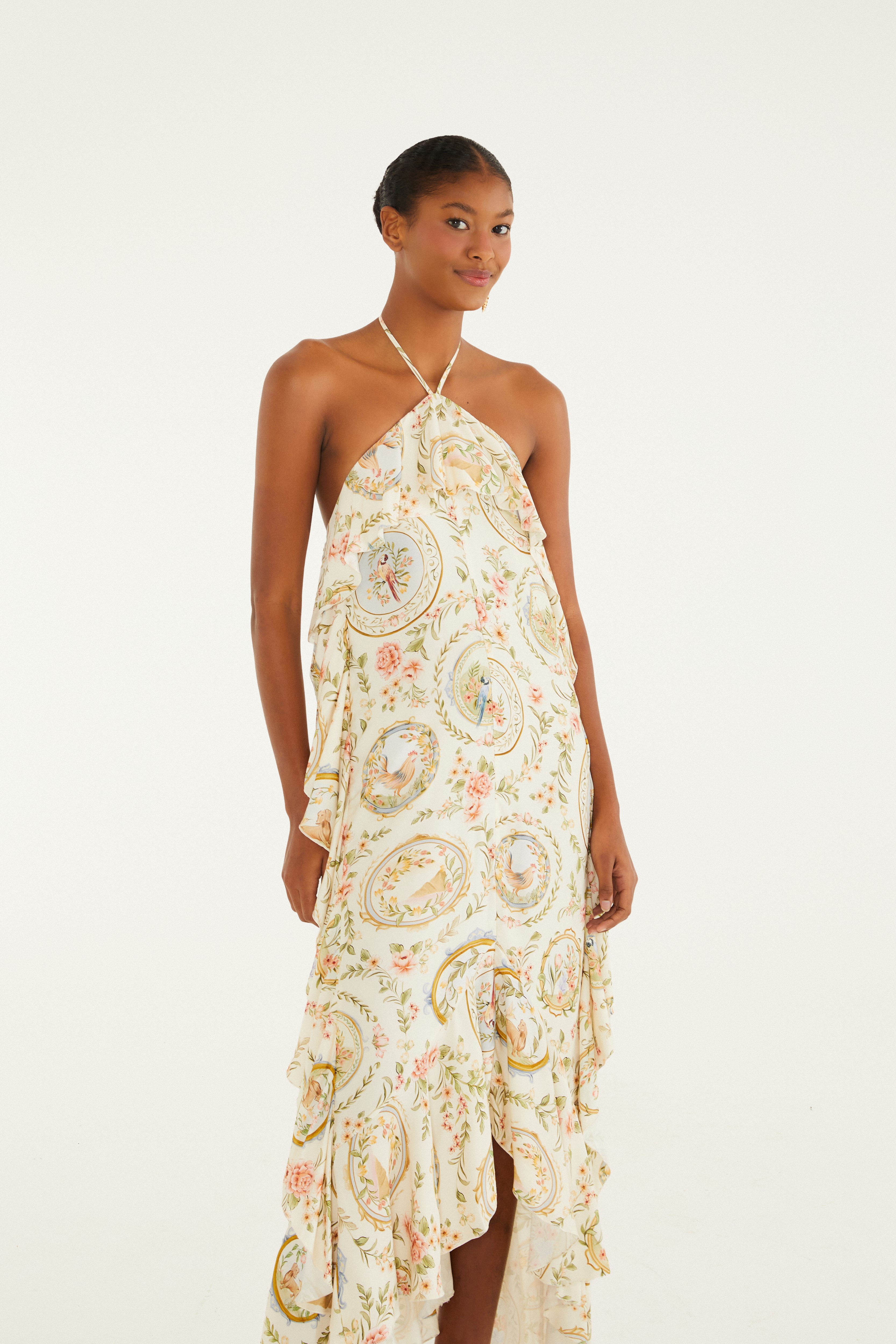 Vestido Frente Única Estampado Relicário