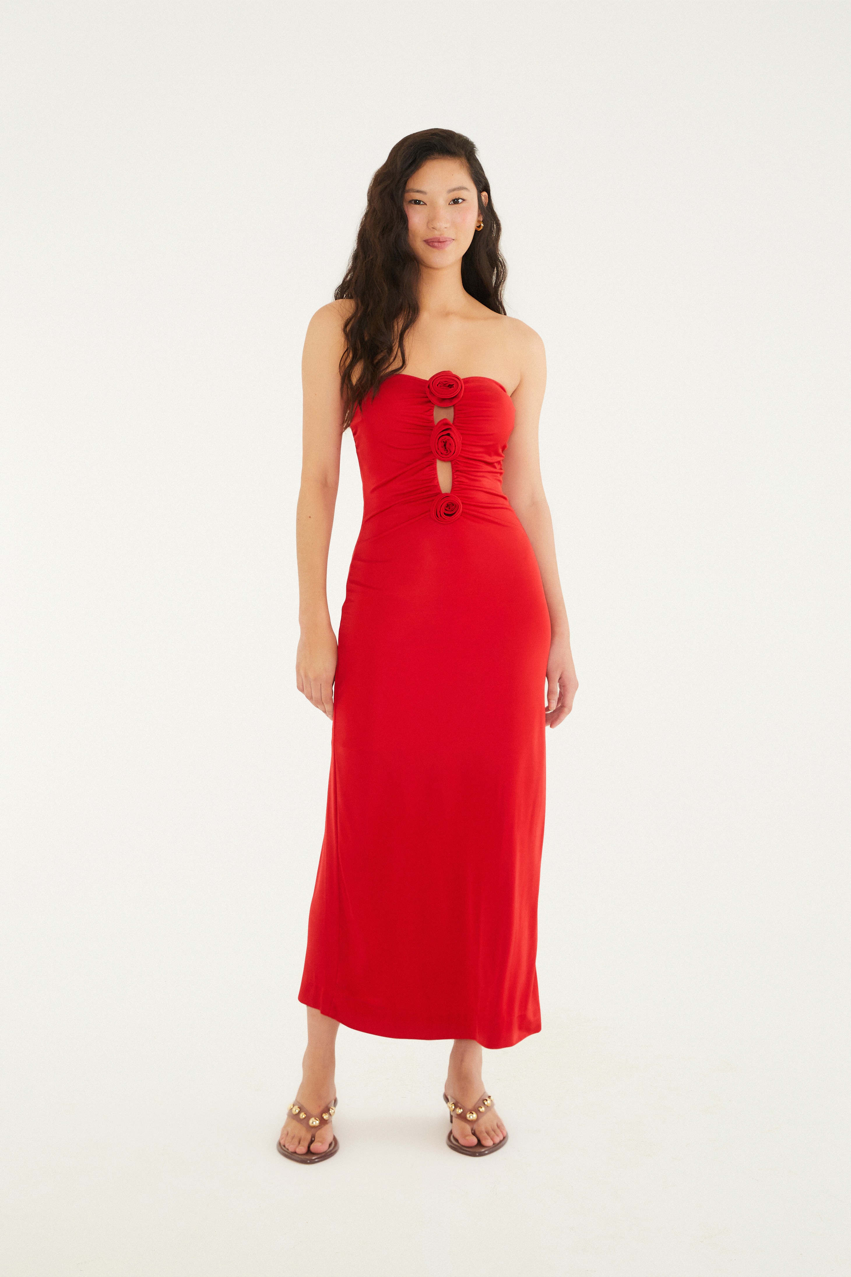 Vestido Jersey Flores Decote