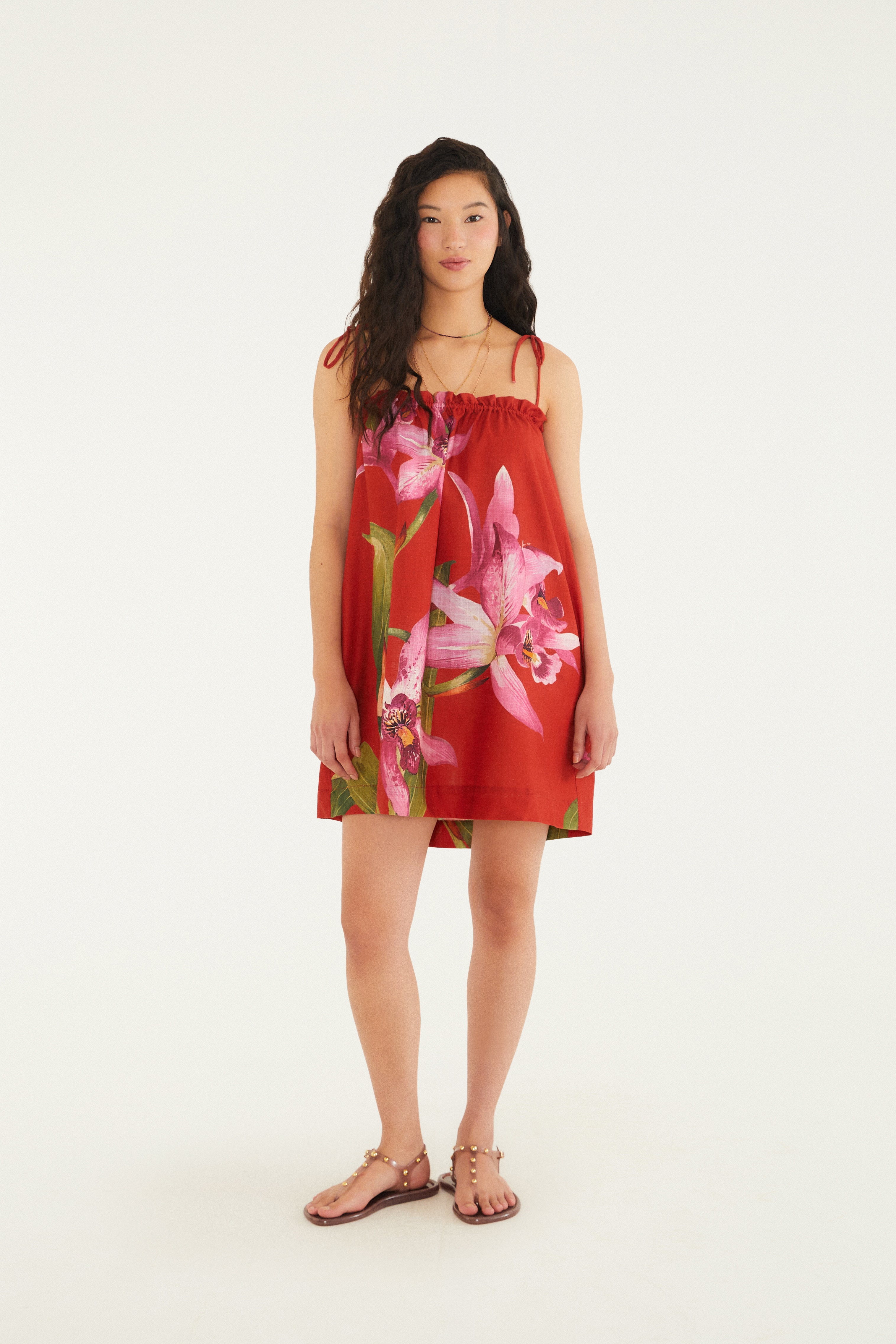 Vestido Curto Estampado Floral Orquídea