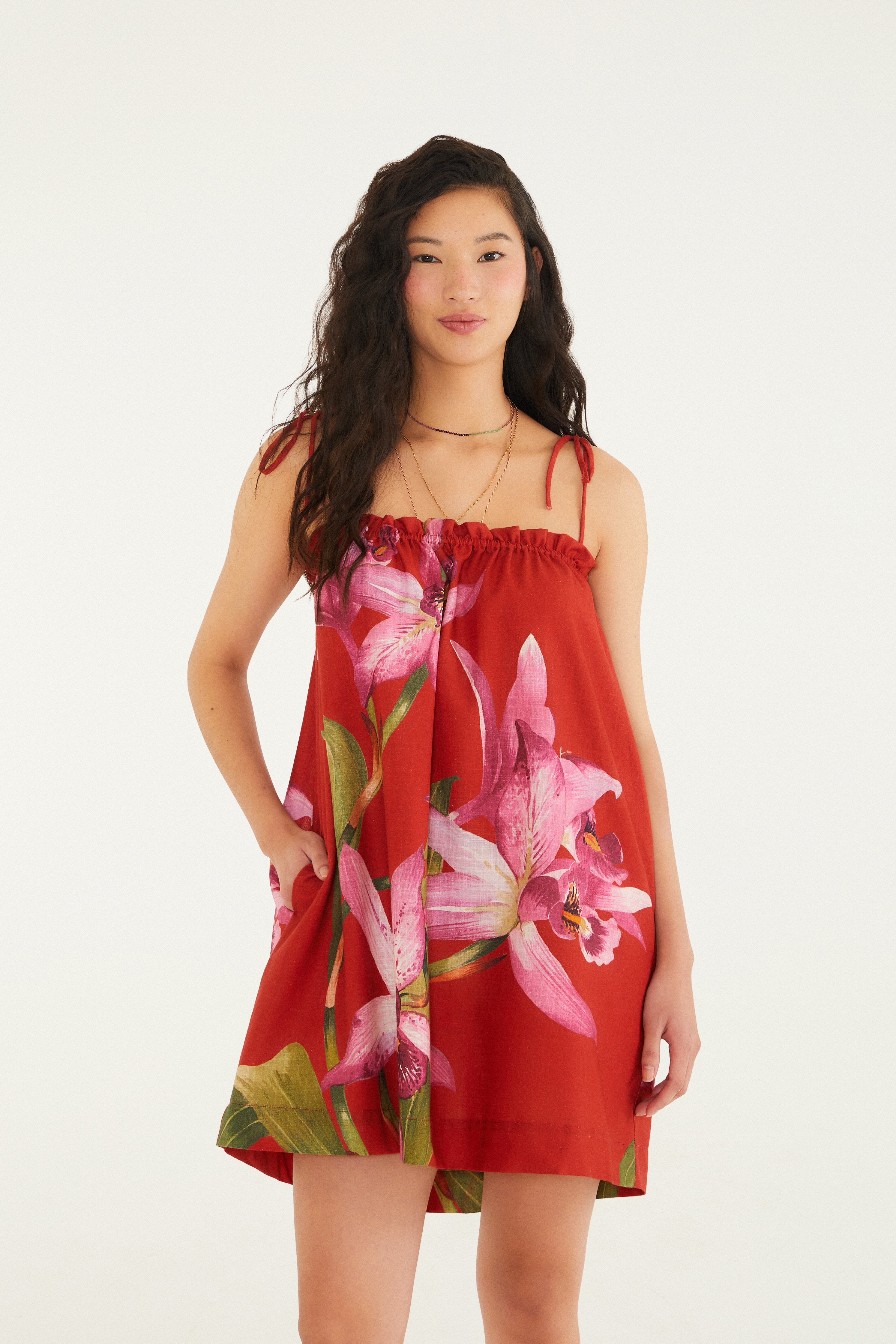 Vestido Curto Estampado Floral Orquídea