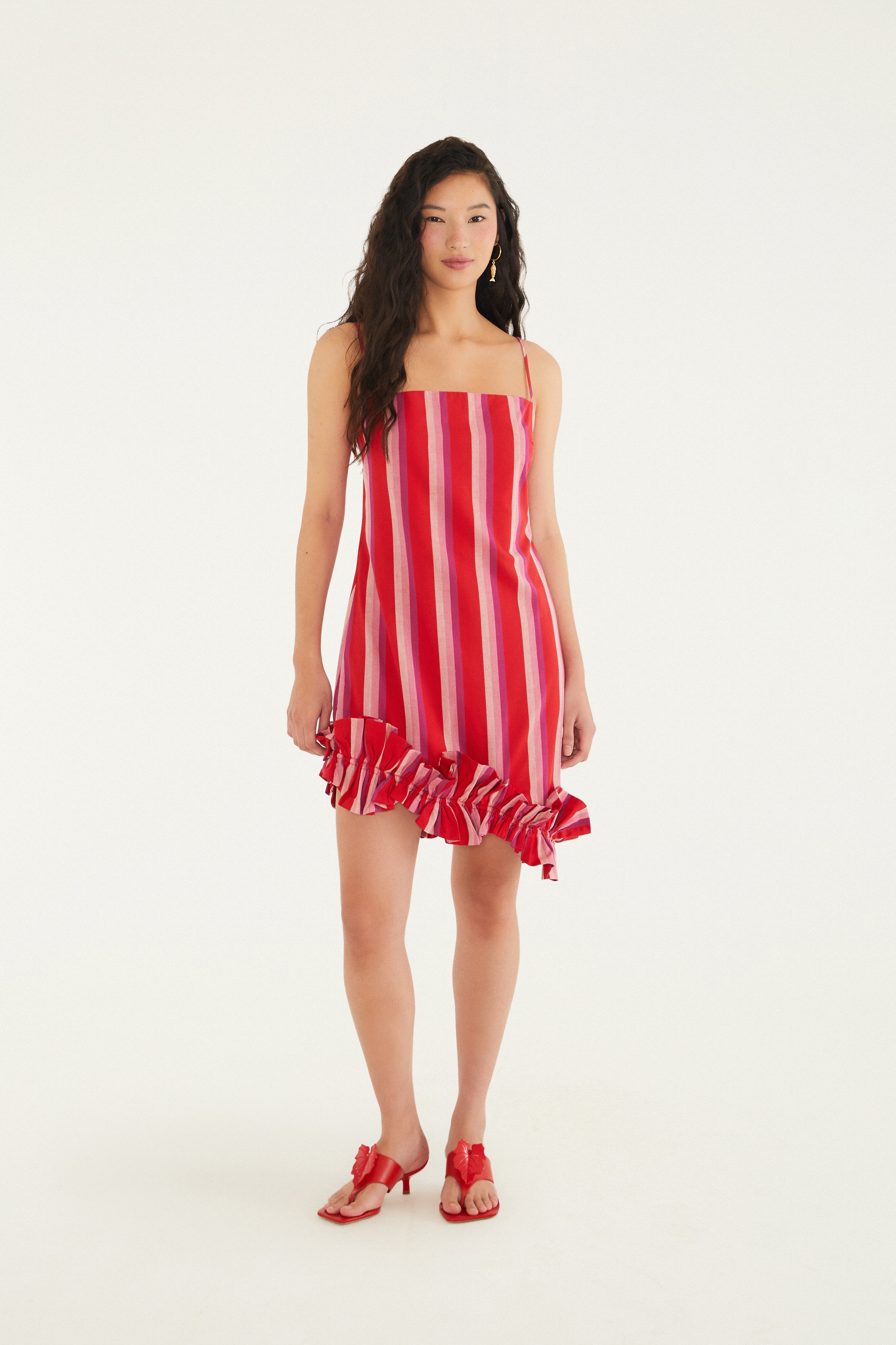 Vestido Curto Listra Pina Vermelho