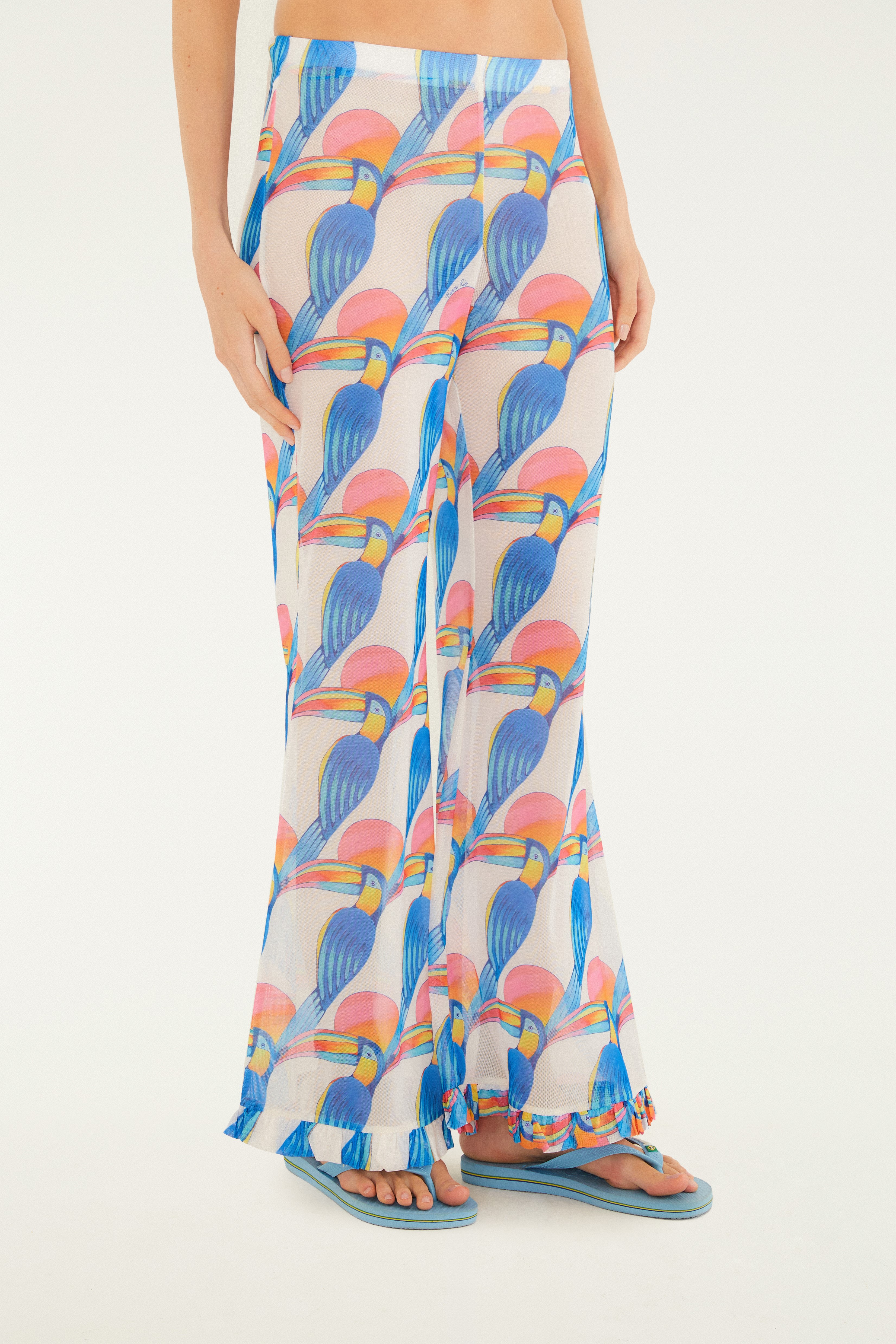 Calça Babado Tule Estampada Tucanitas