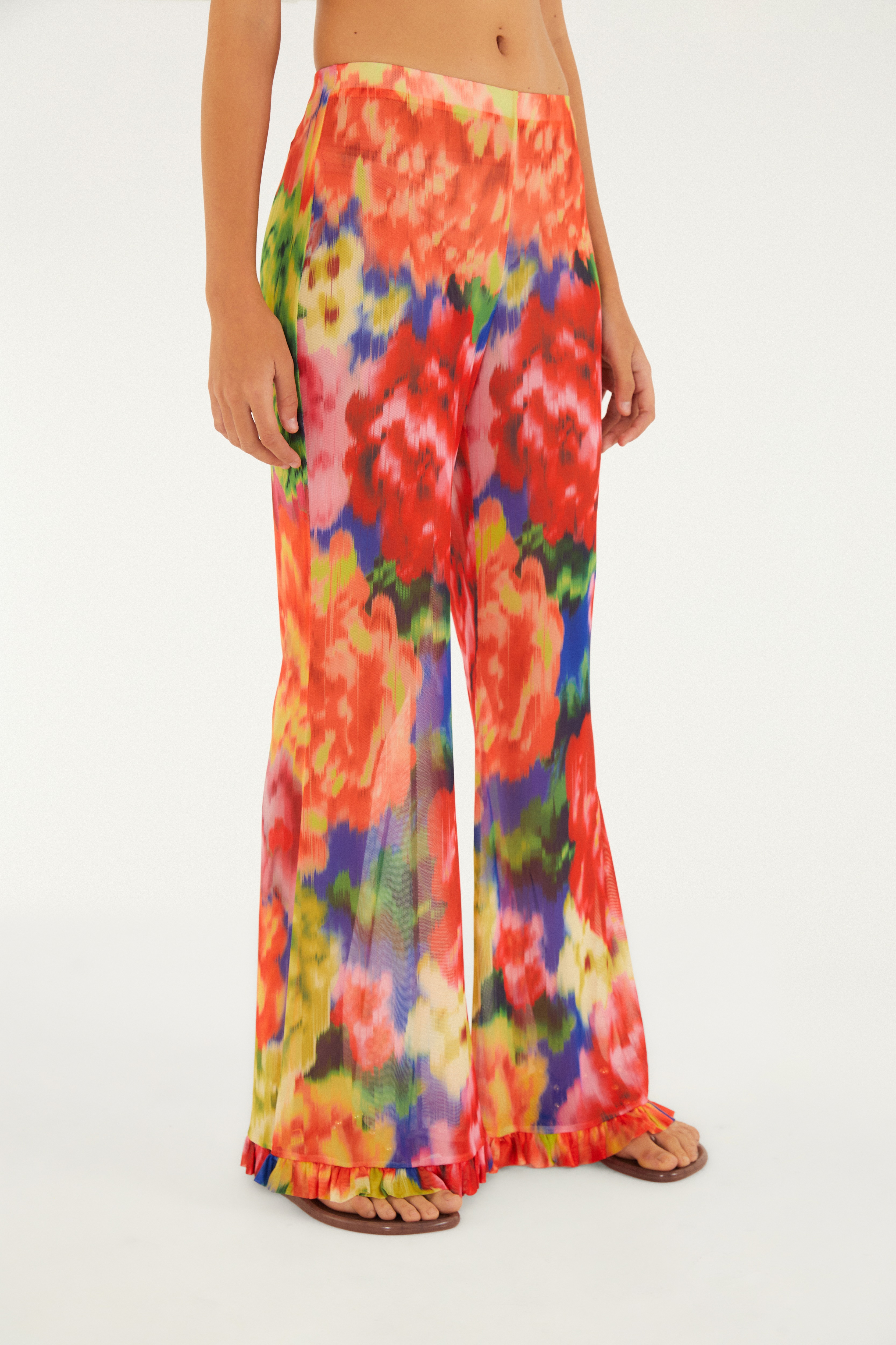 Calça Babado Tule Estampada Chita Astral