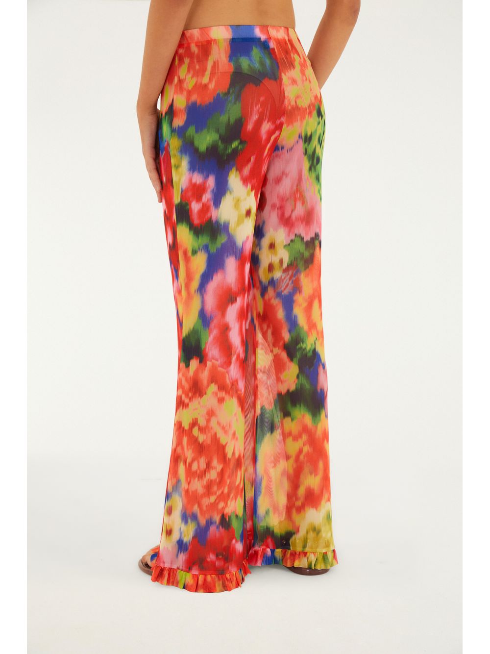 Farm — Calça Babado Tule Estampada Chita Astral