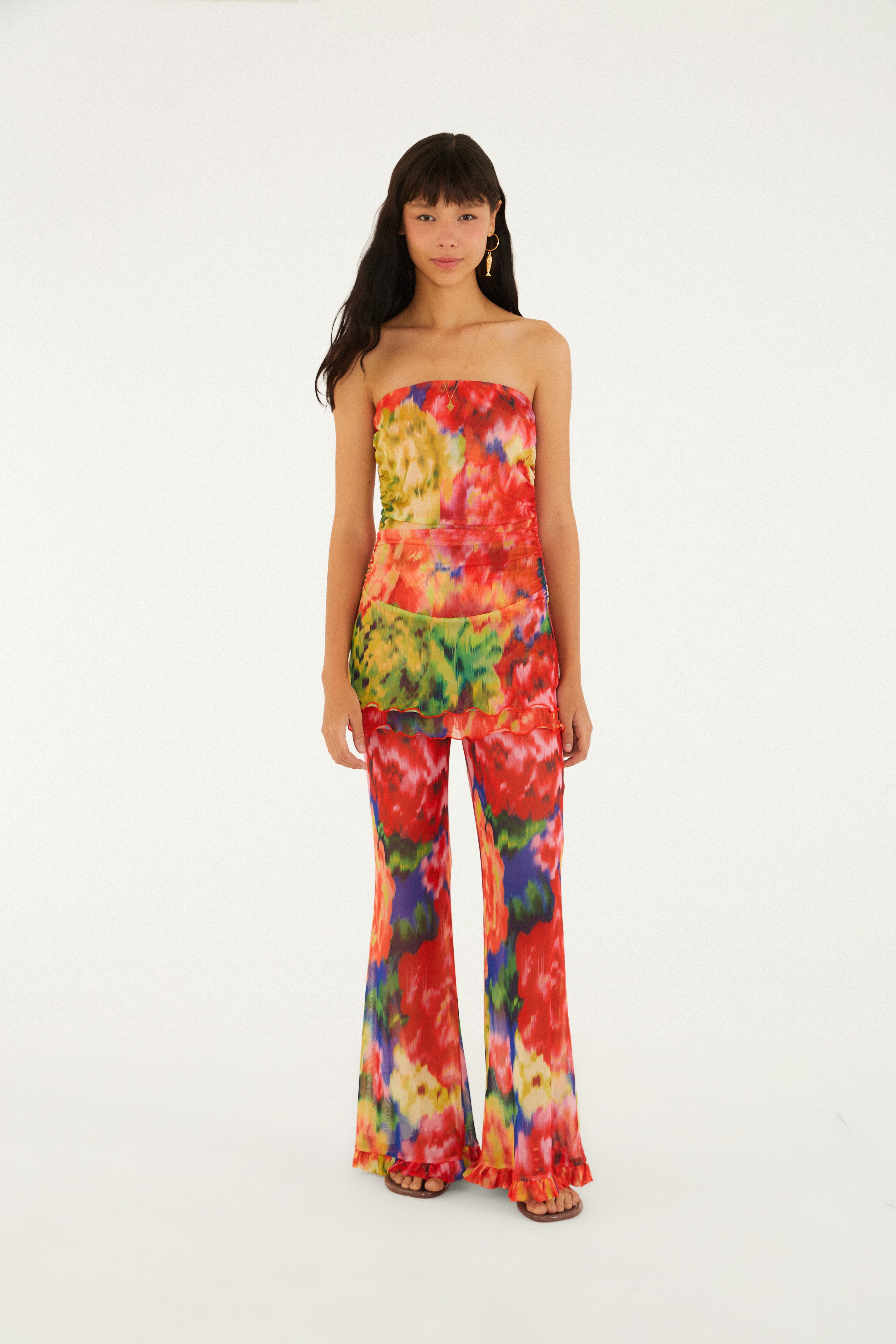 Blusa Sem Alça Tule Estampada Chita Astral