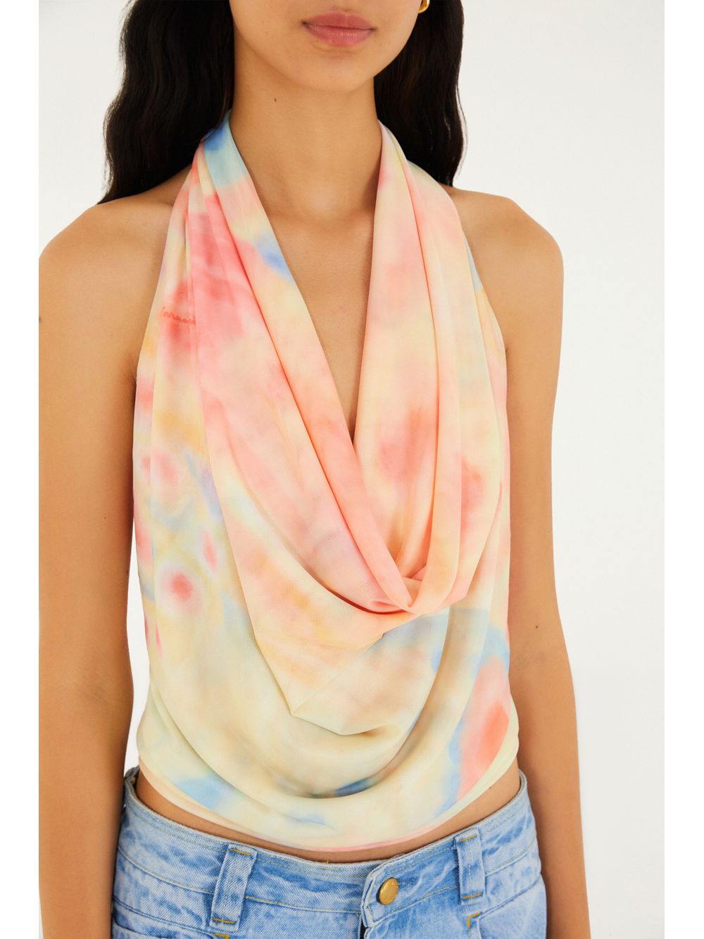 Farm — Blusa Tule Babado Estampada Asas