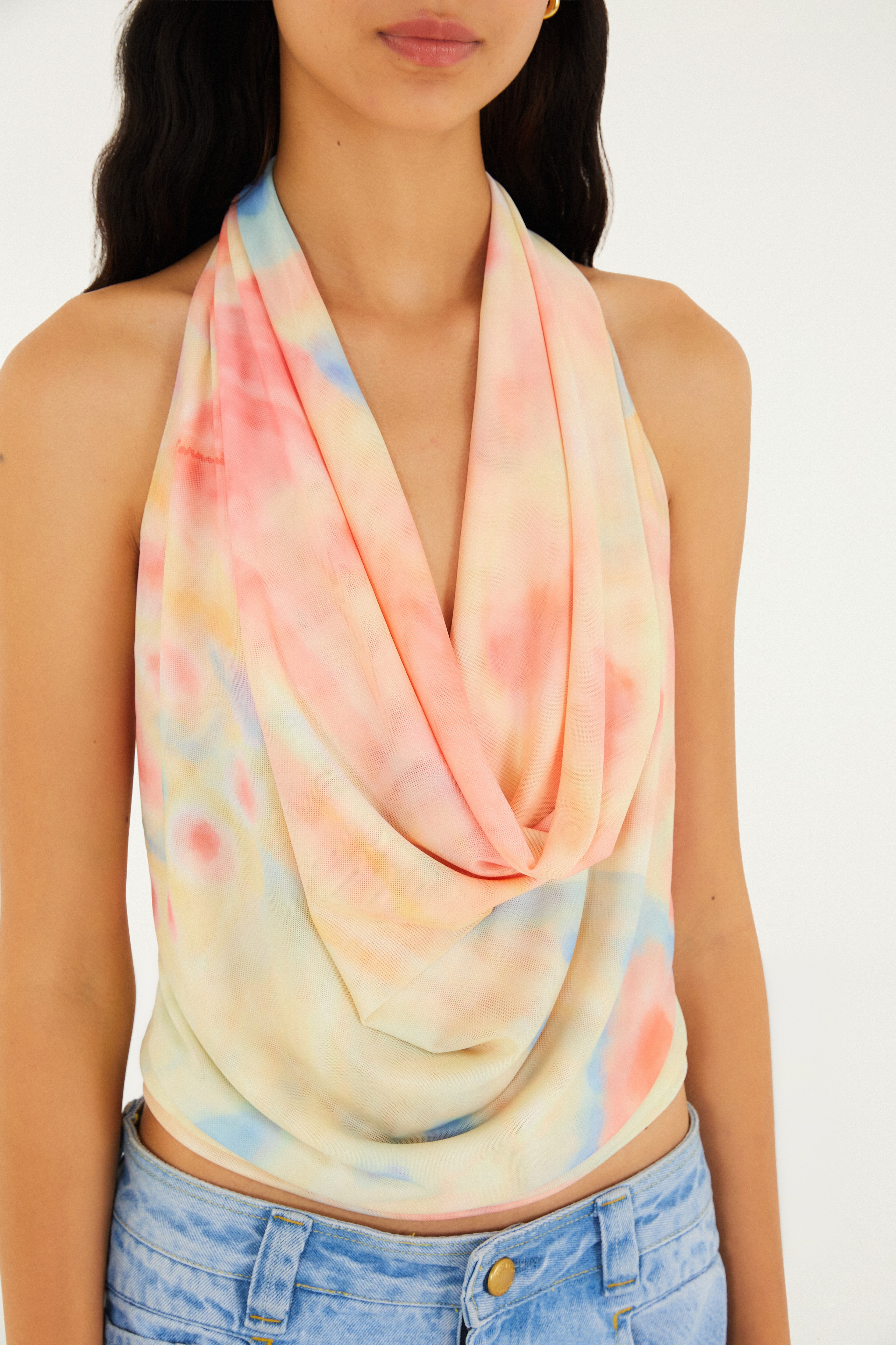 Blusa Tule Babado Estampada Asas