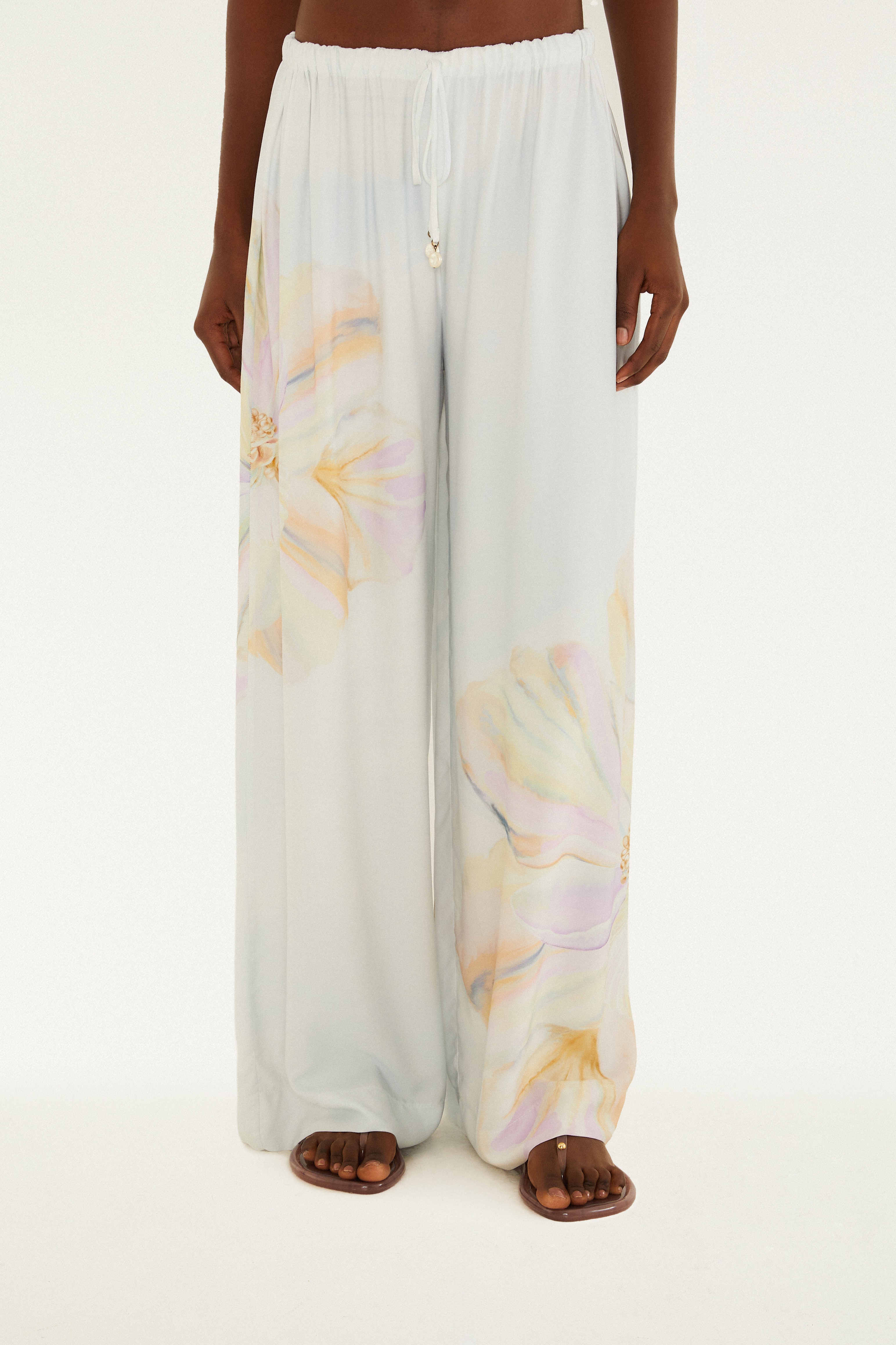 Calça Pantalona Estampada Pérola Do Mar