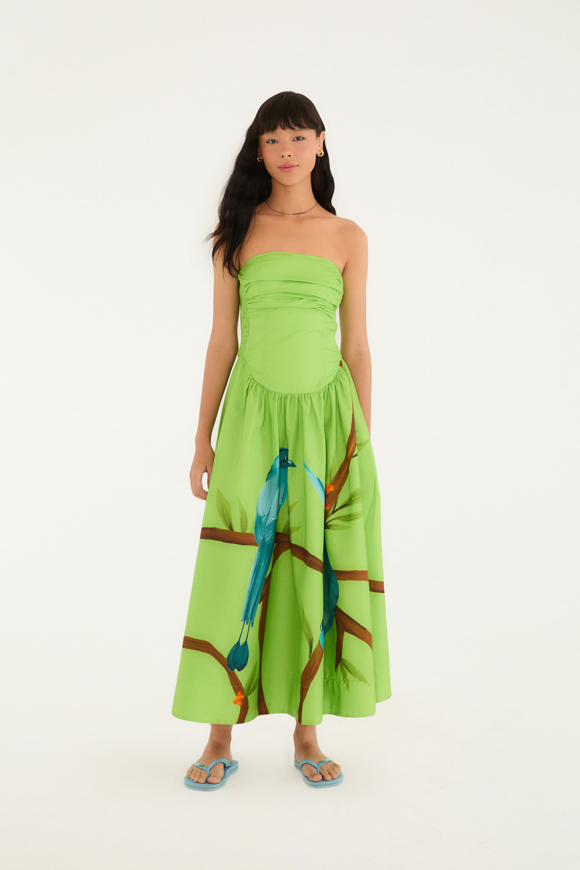 Vestido Midi Pregas Estampado Flor De Aire