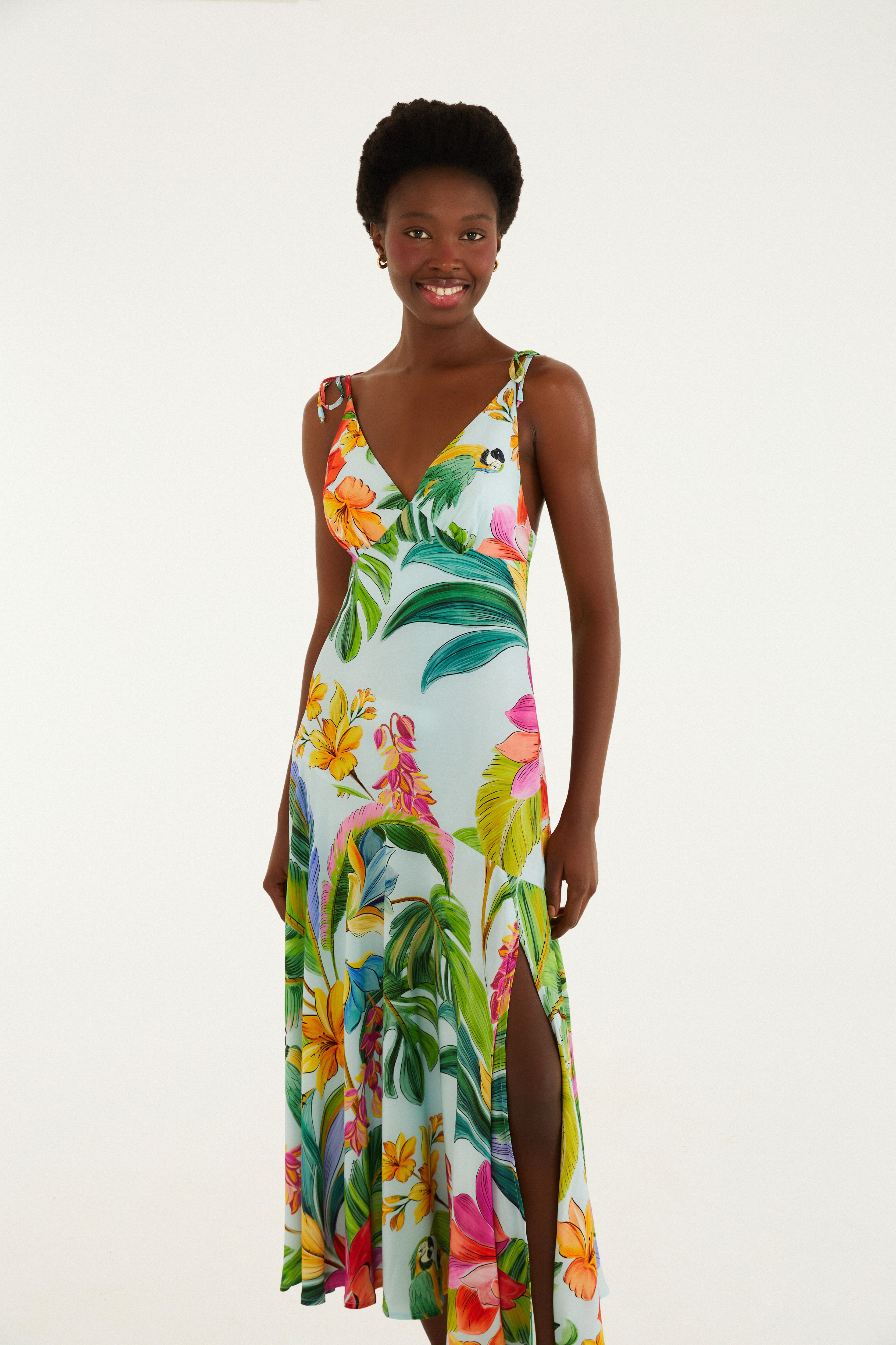 Vestido Cropped Estampado Canto Dos Pássaros