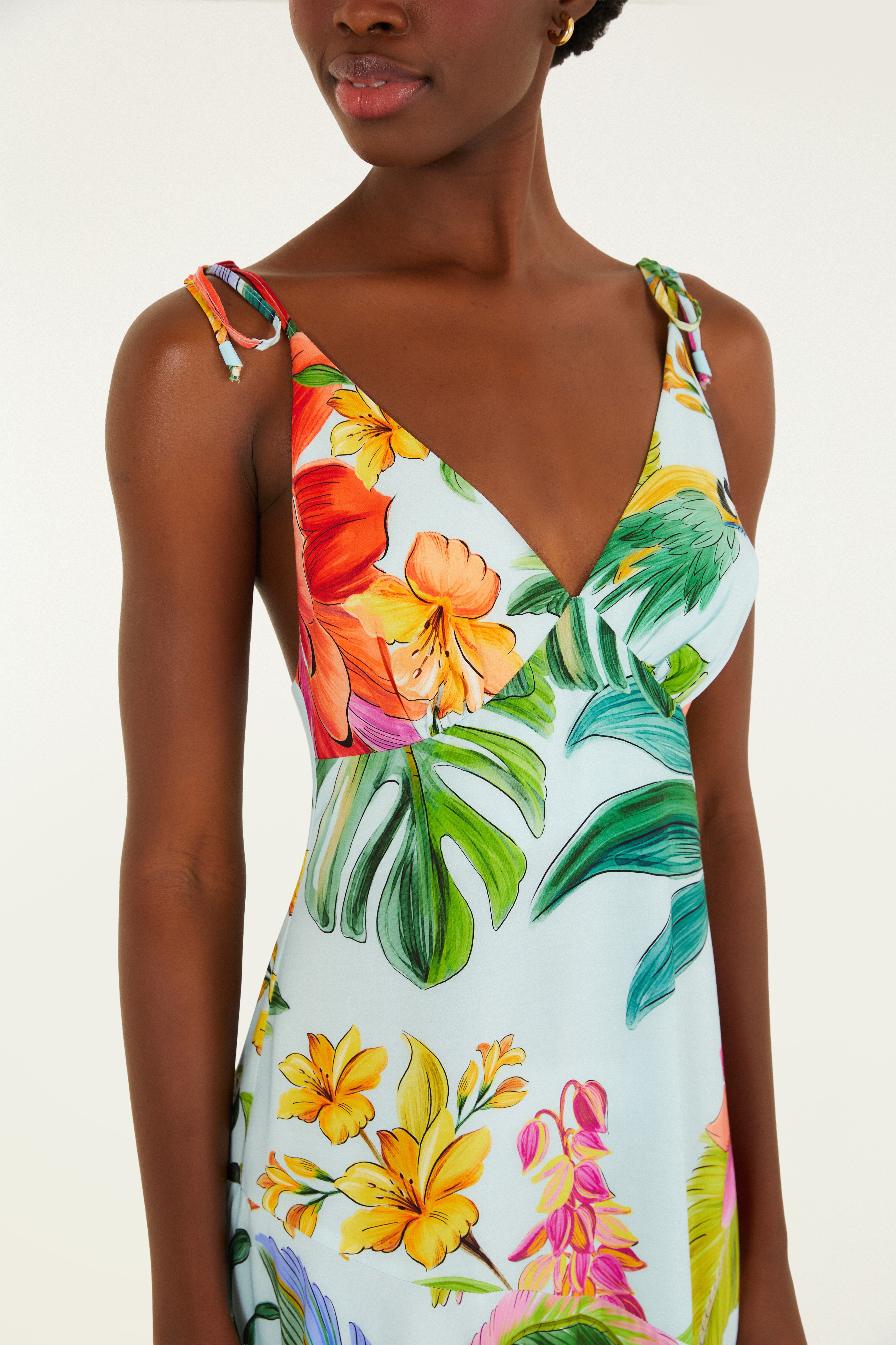 Vestido Cropped Estampado Canto Dos Pássaros