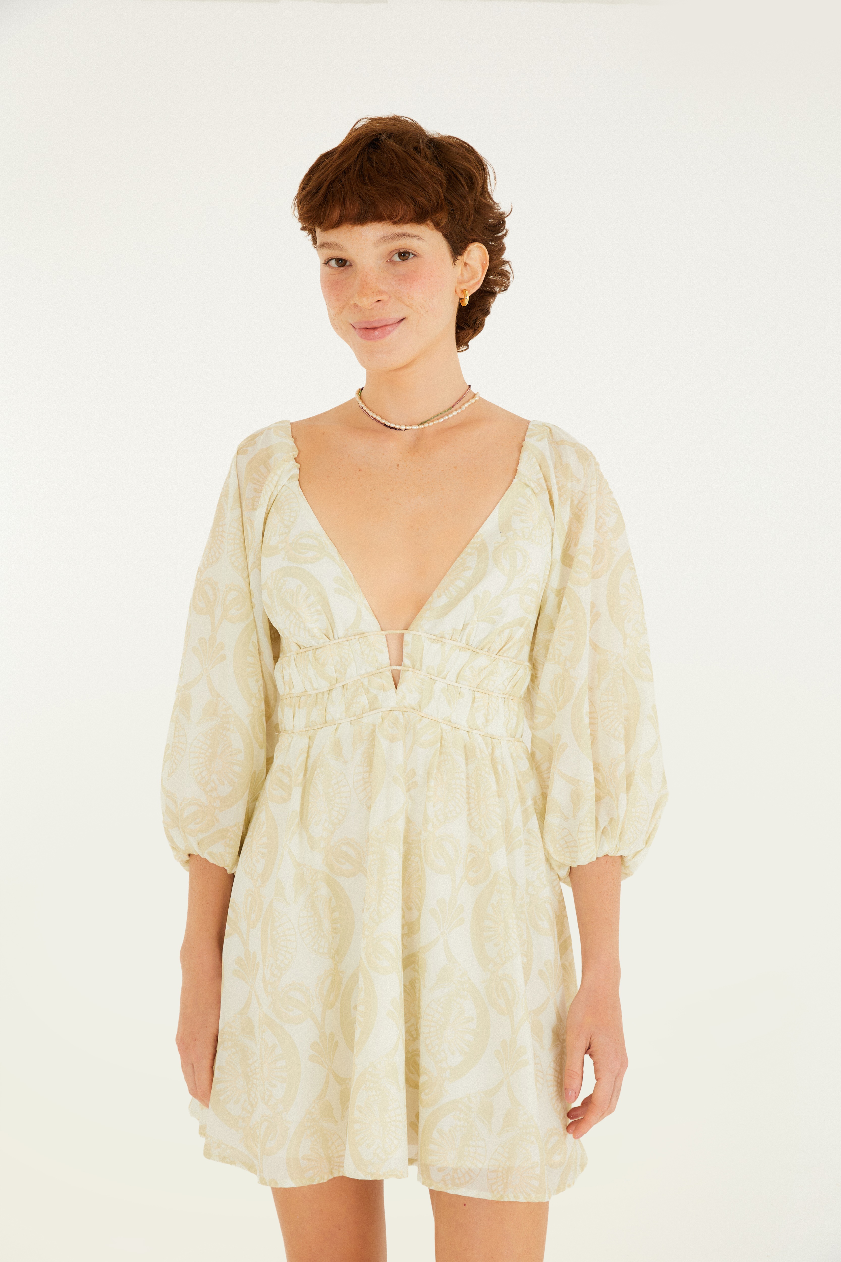 Vestido Curto Estampado Cavalos Marinhos