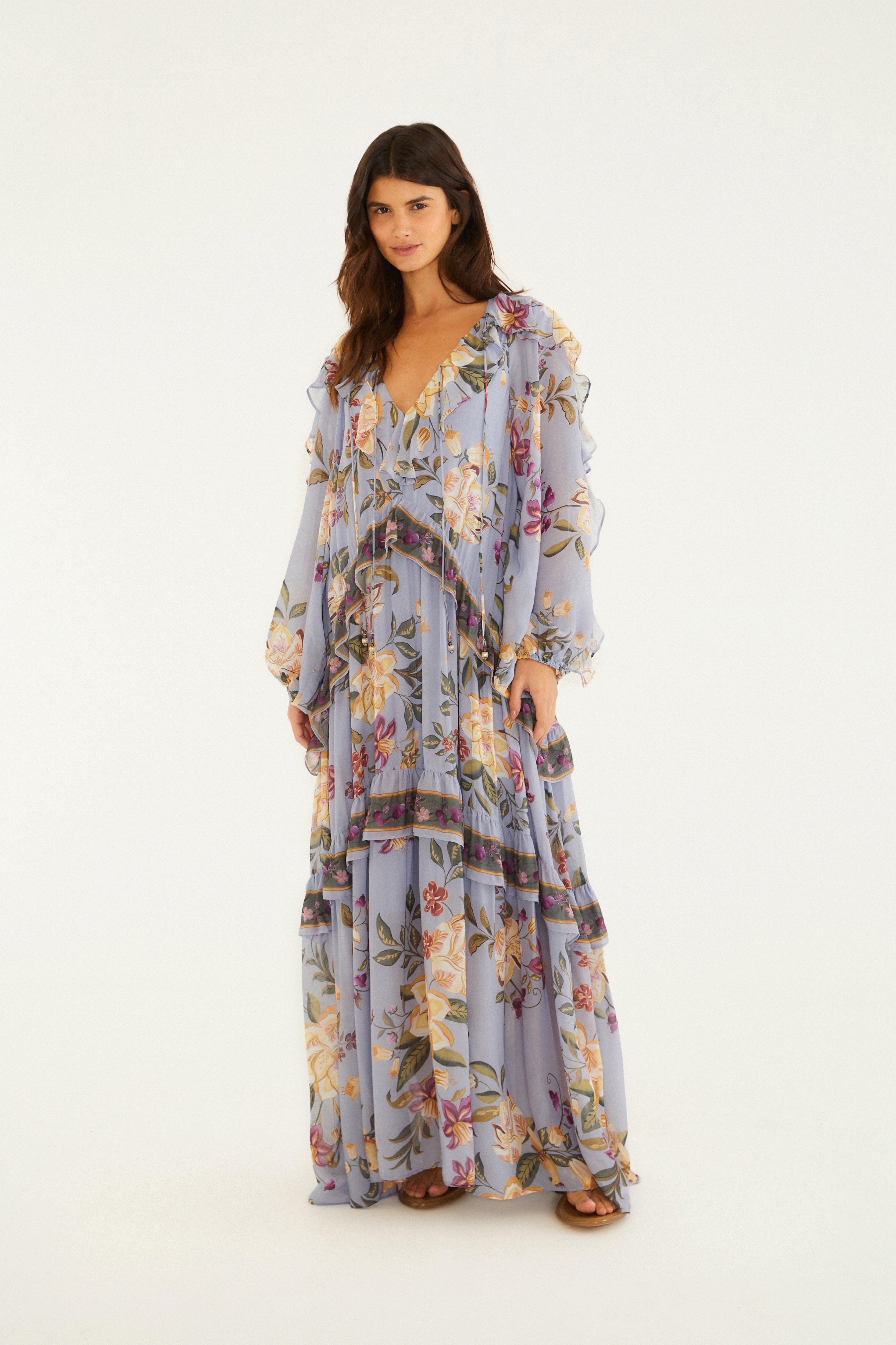 Vestido Babados Estampado Floral Beatriz