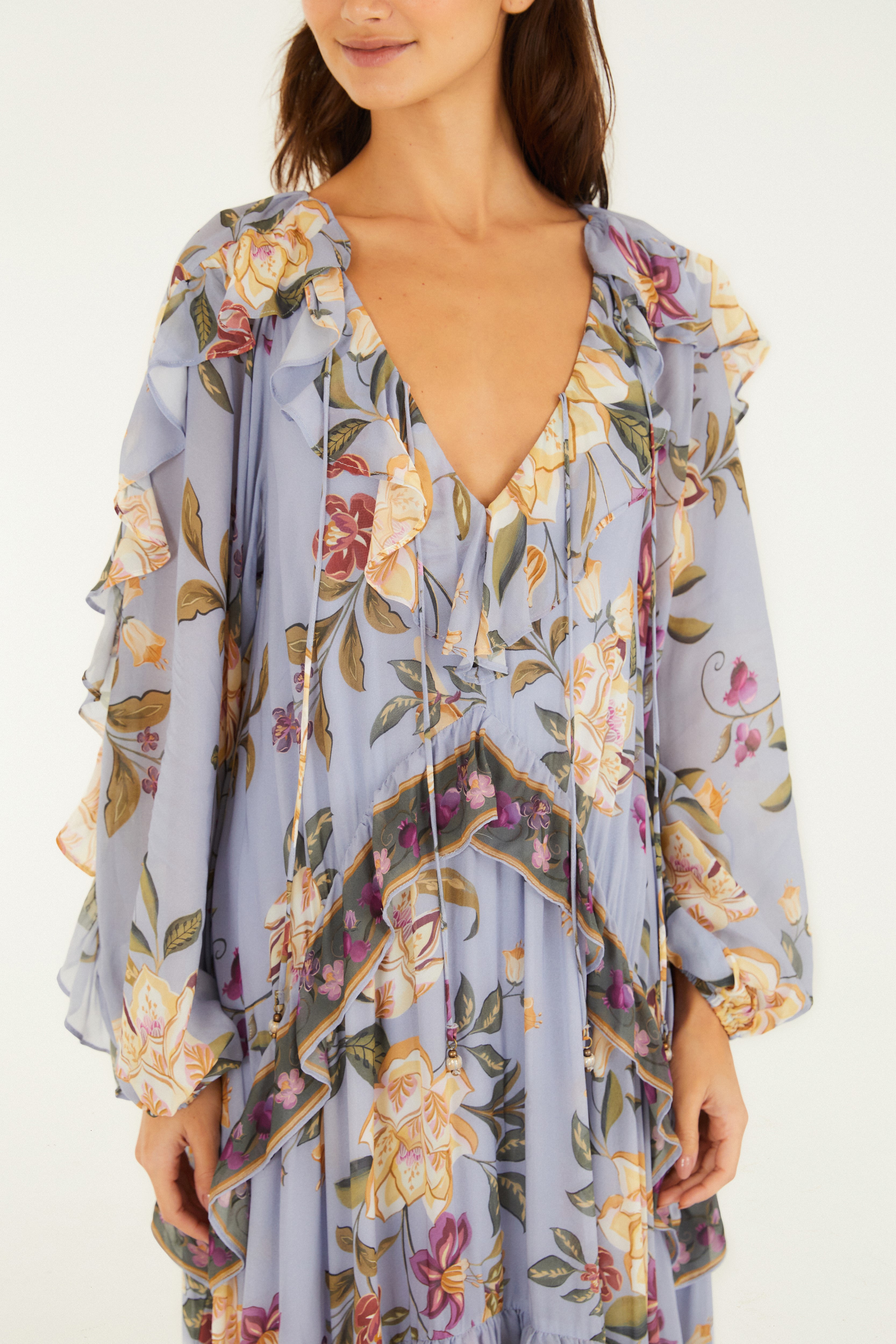 Vestido Babados Estampado Floral Beatriz
