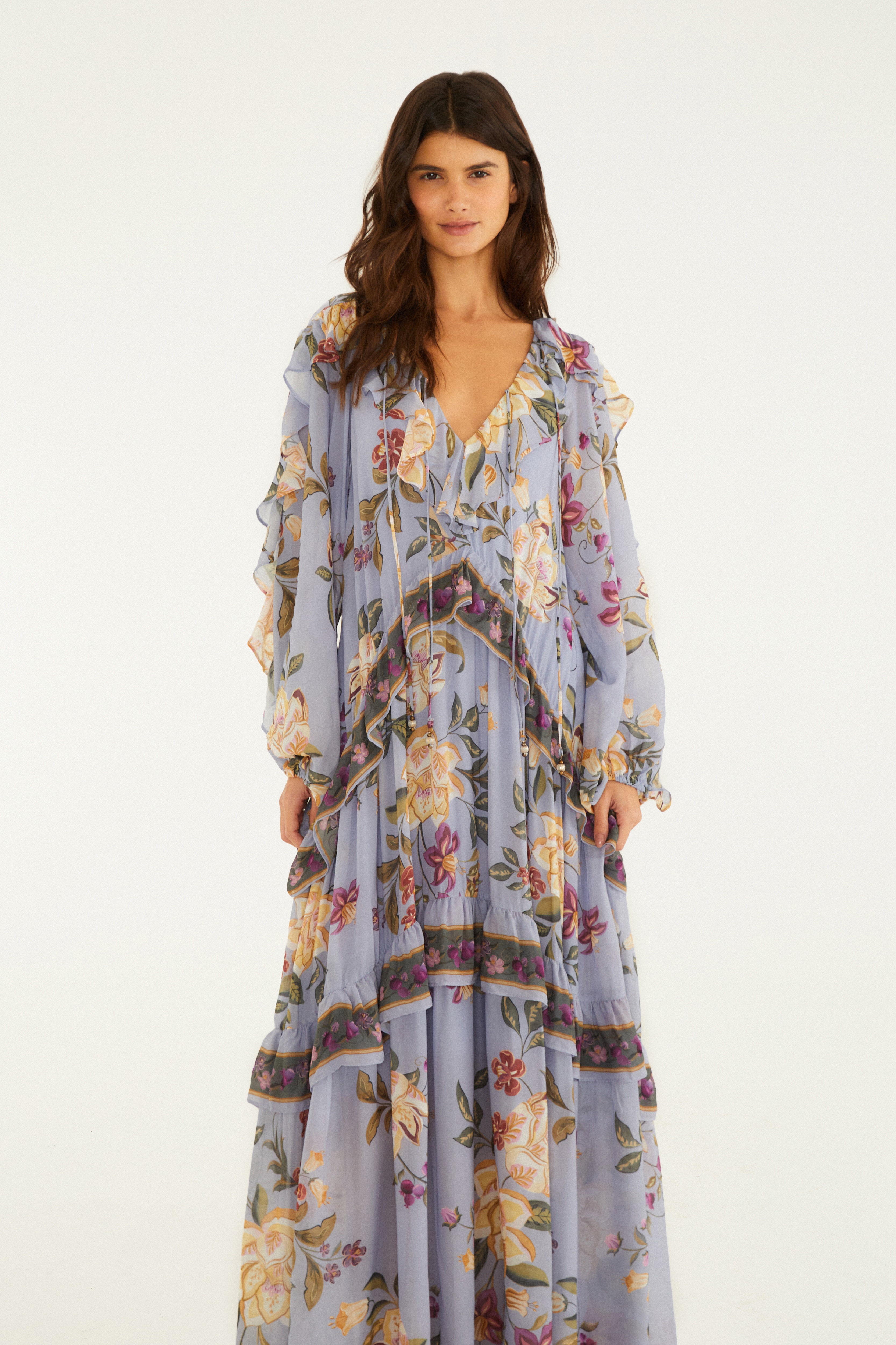 Vestido Babados Estampado Floral Beatriz