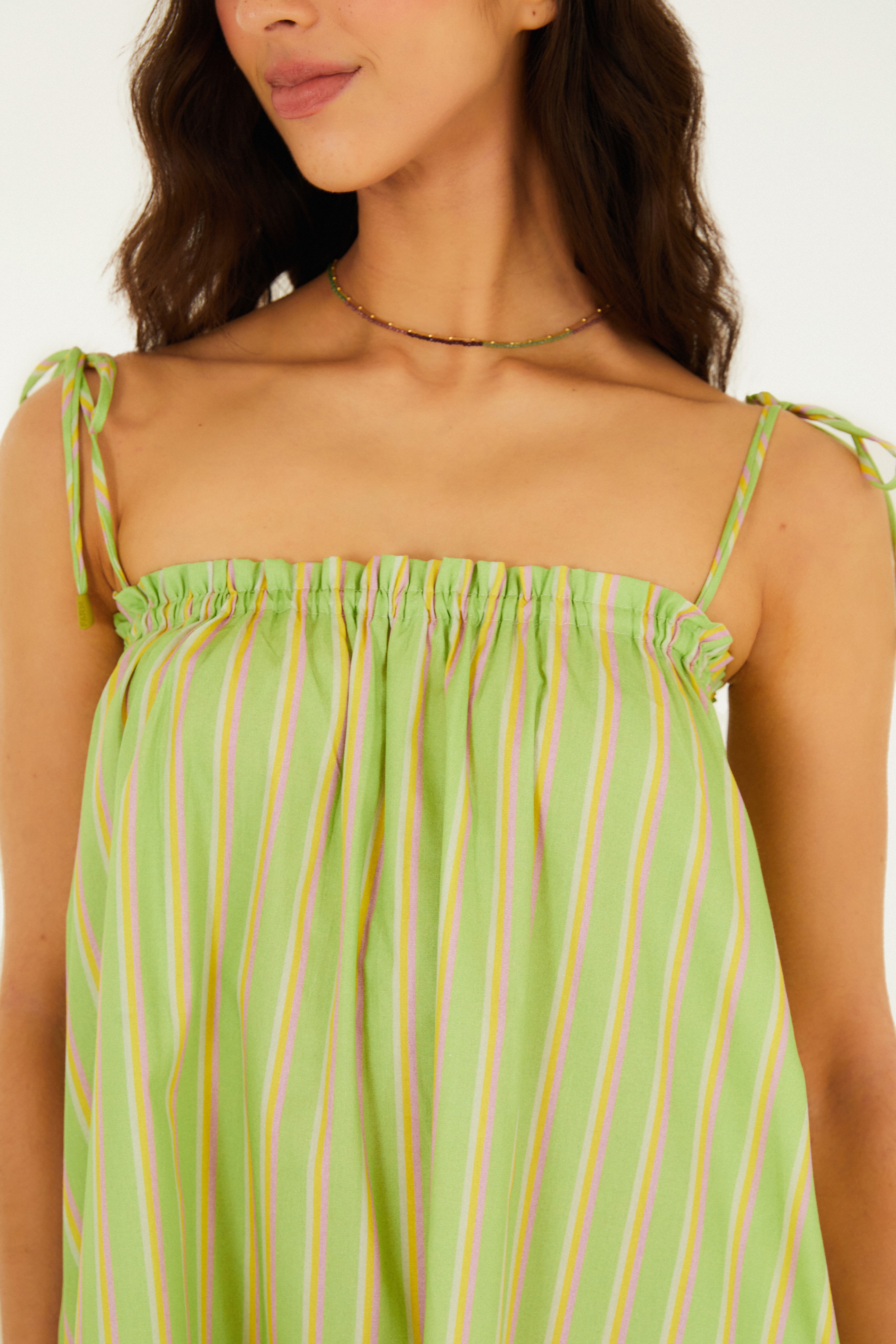 Vestido Curto Listra Pina Verde