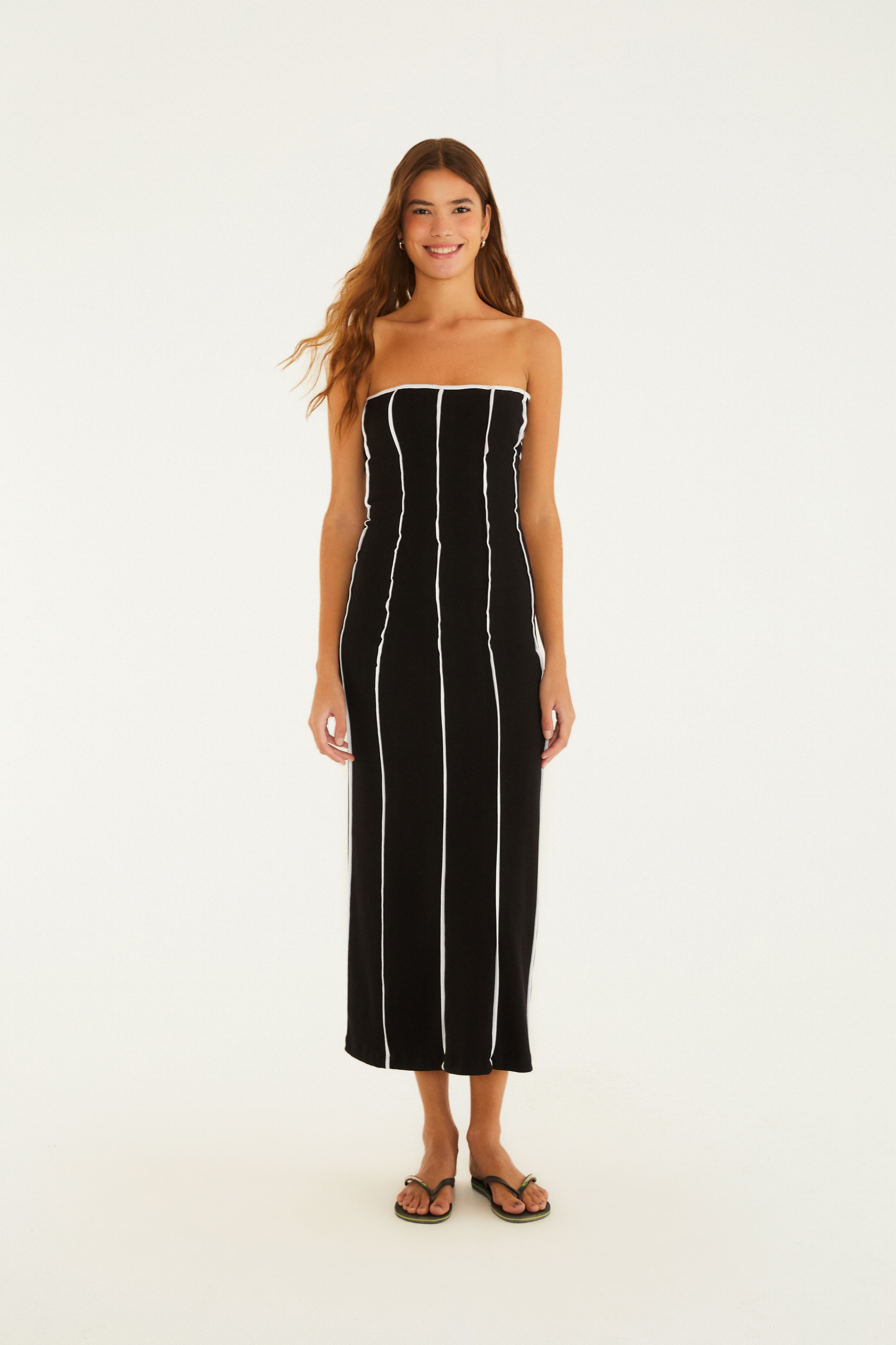 Vestido Midi Viés Bicolor