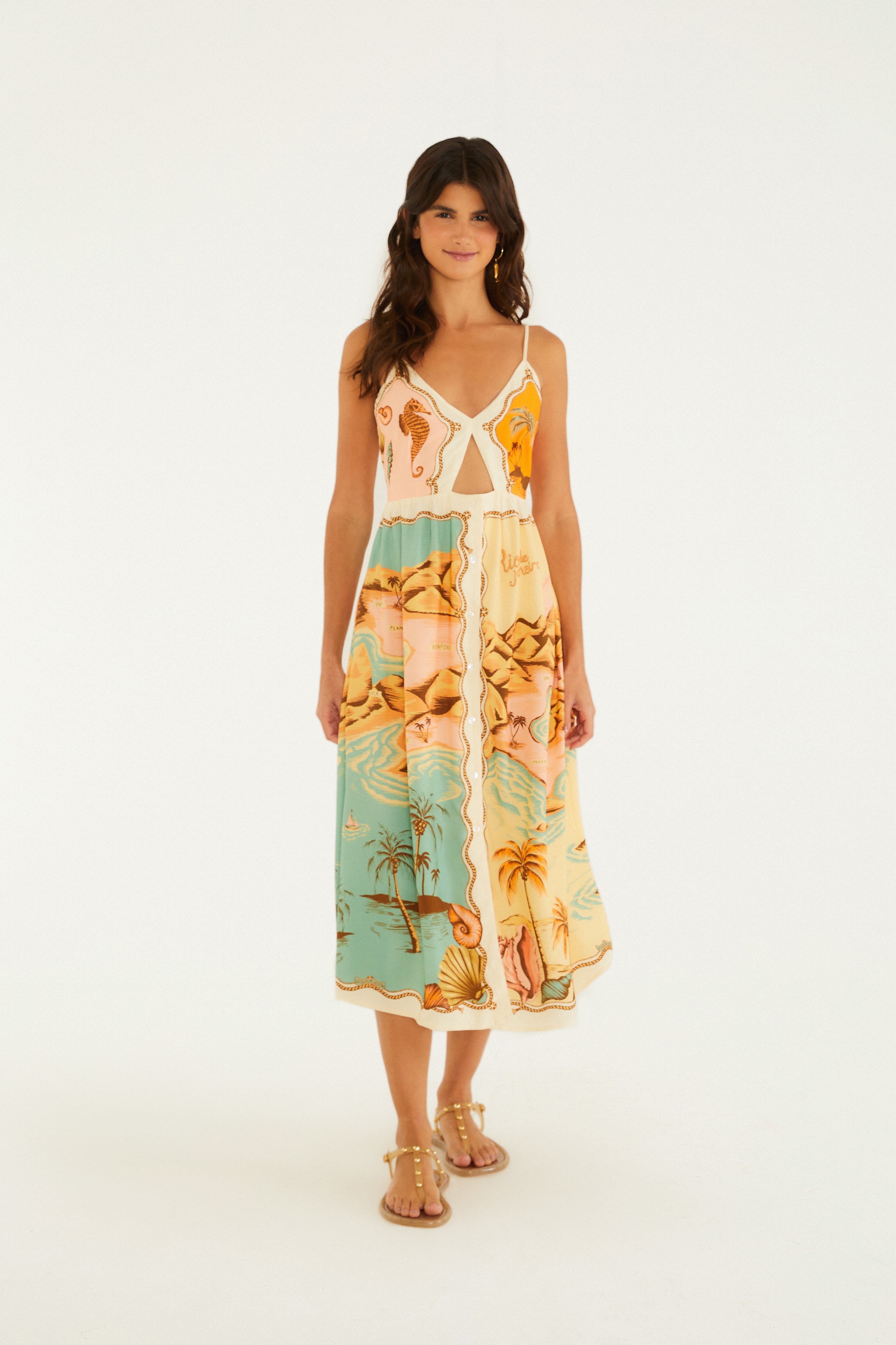 Vestido Midi Estampado Souvenir Litoral