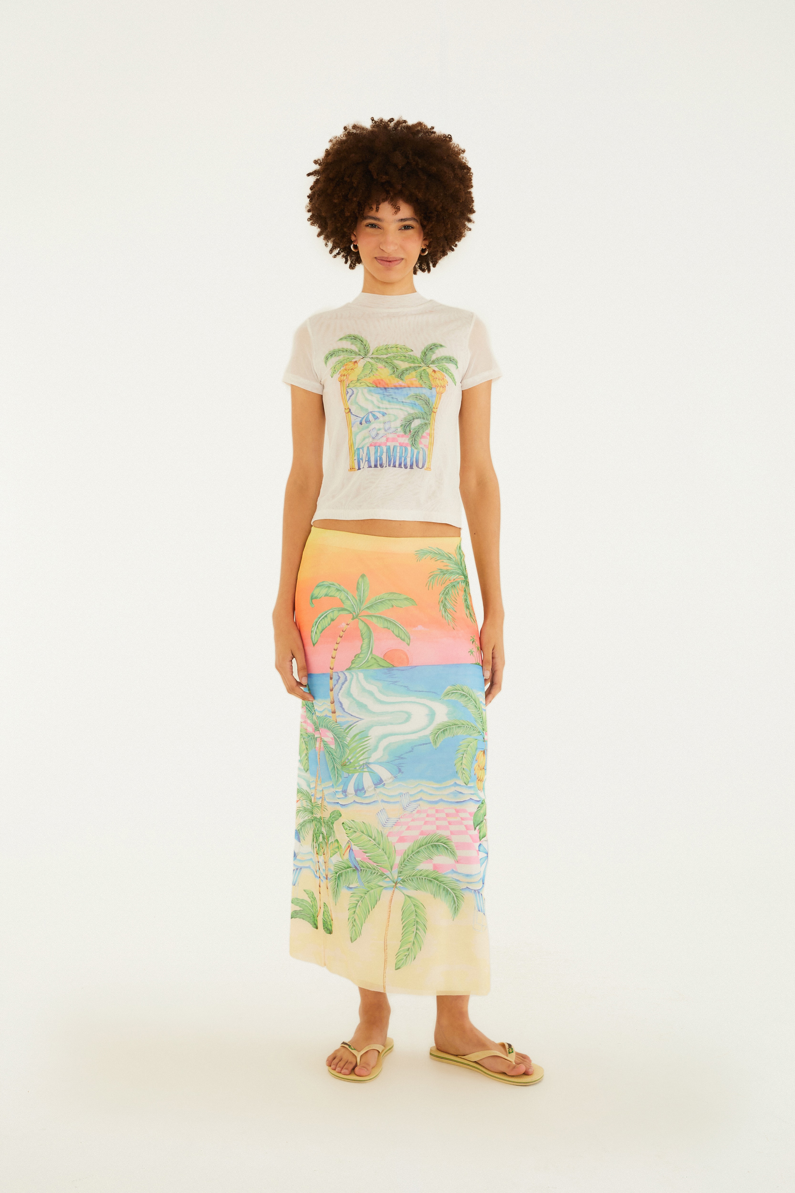 Blusa Tule Estampada Paisagem Solar