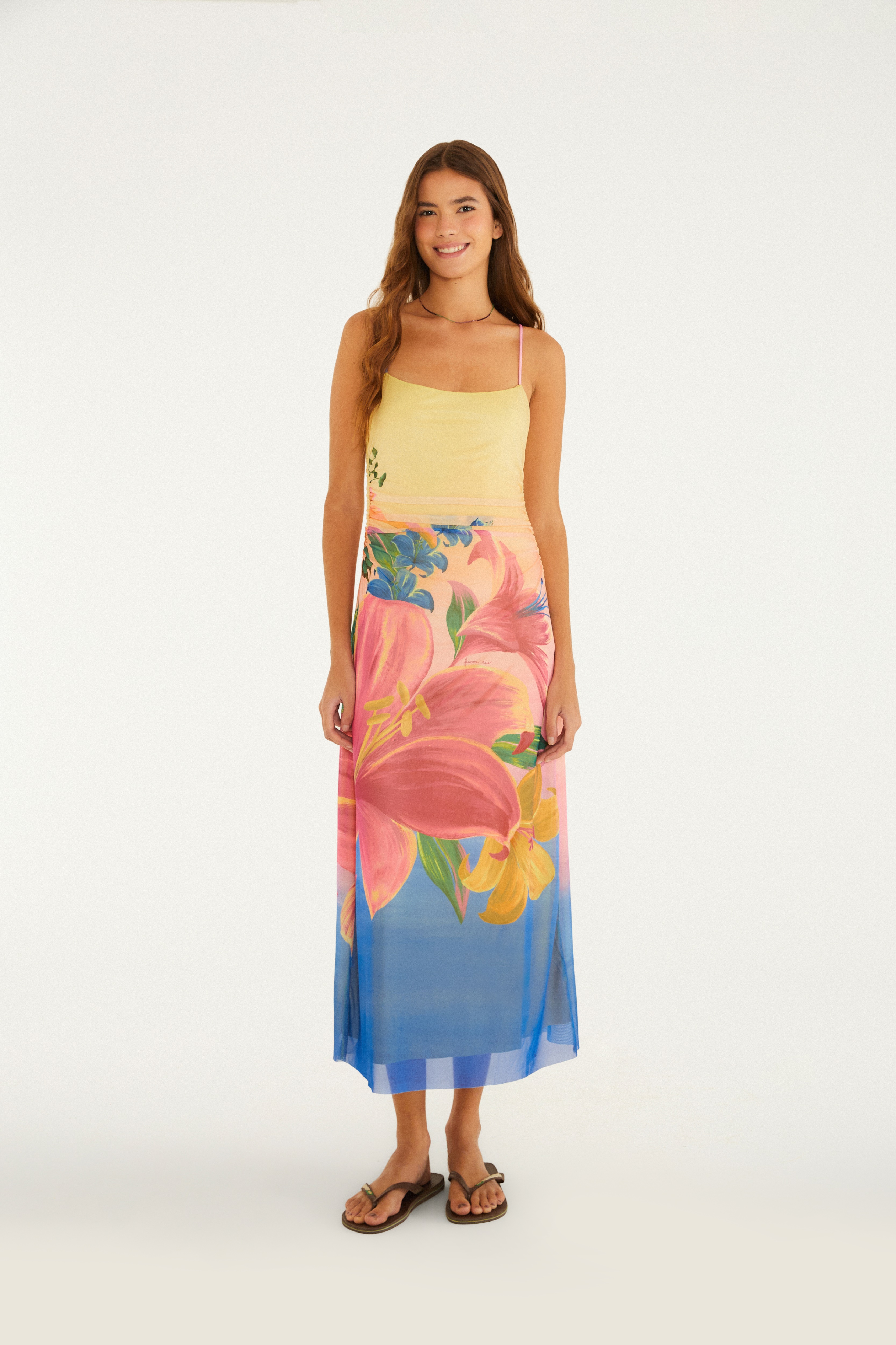 Vestido Tule Alcinha Estampado Floral Lena