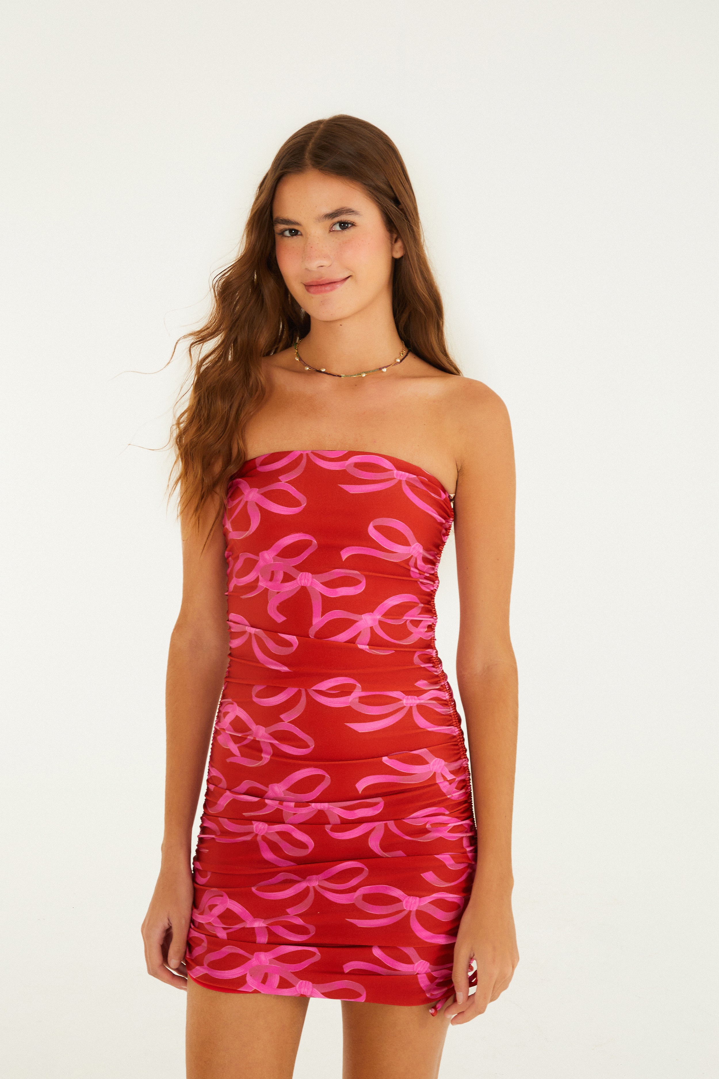 Vestido Curto Sem Alça Laços