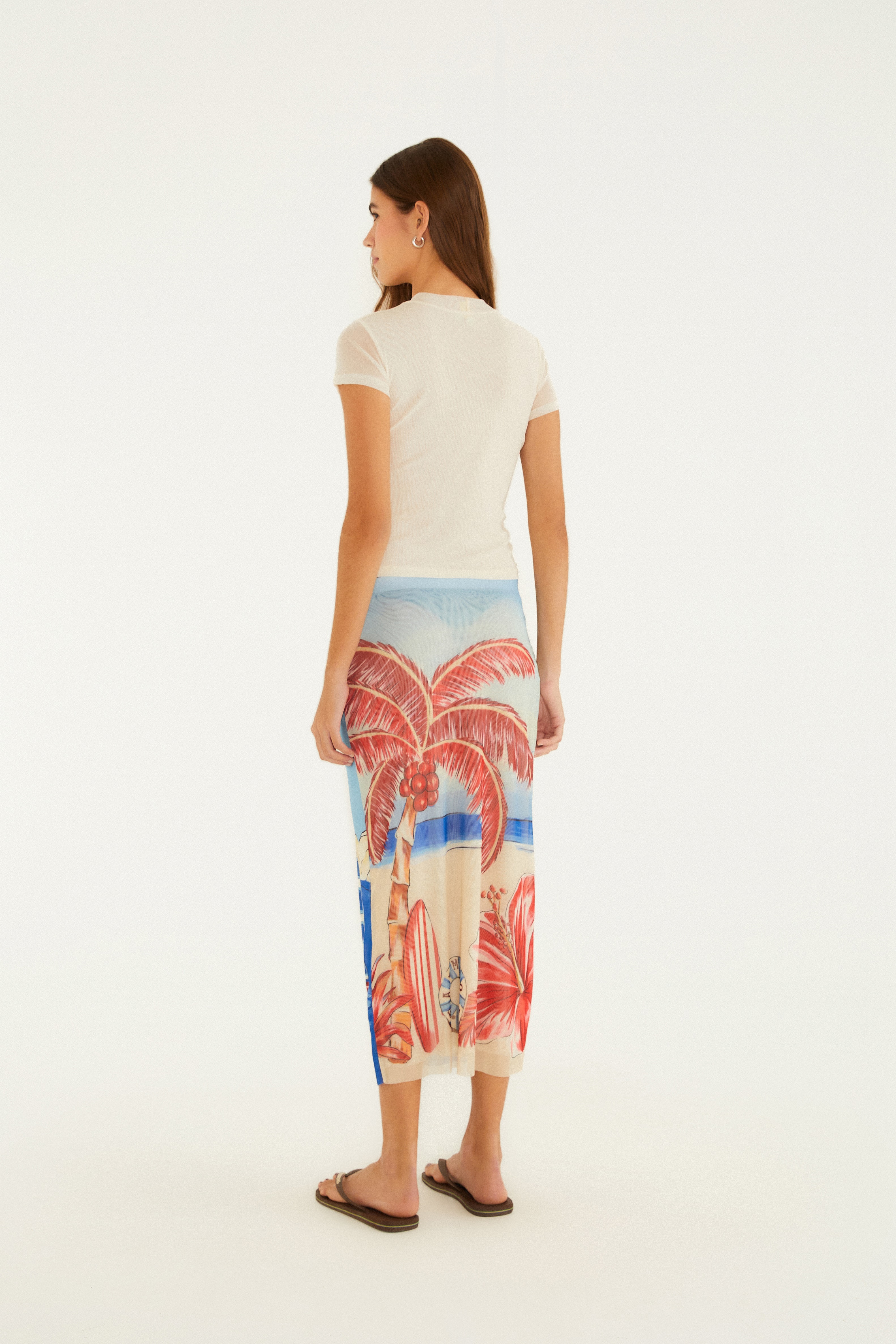 Saia Tule Estampada Diário De Verao